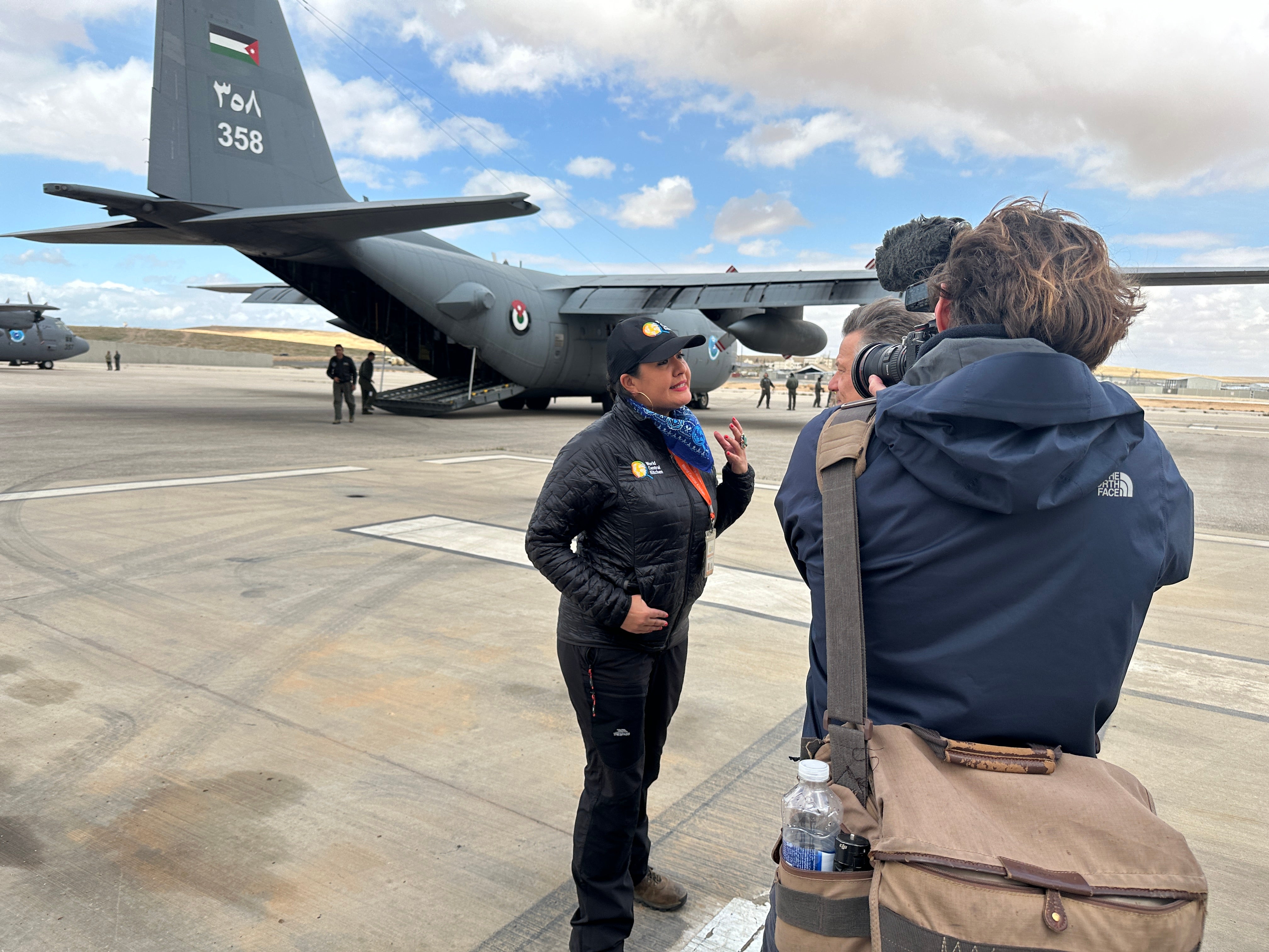 Ms Frankcom on the tarmac of Jordanian military base as she coordinated aid for Gaza