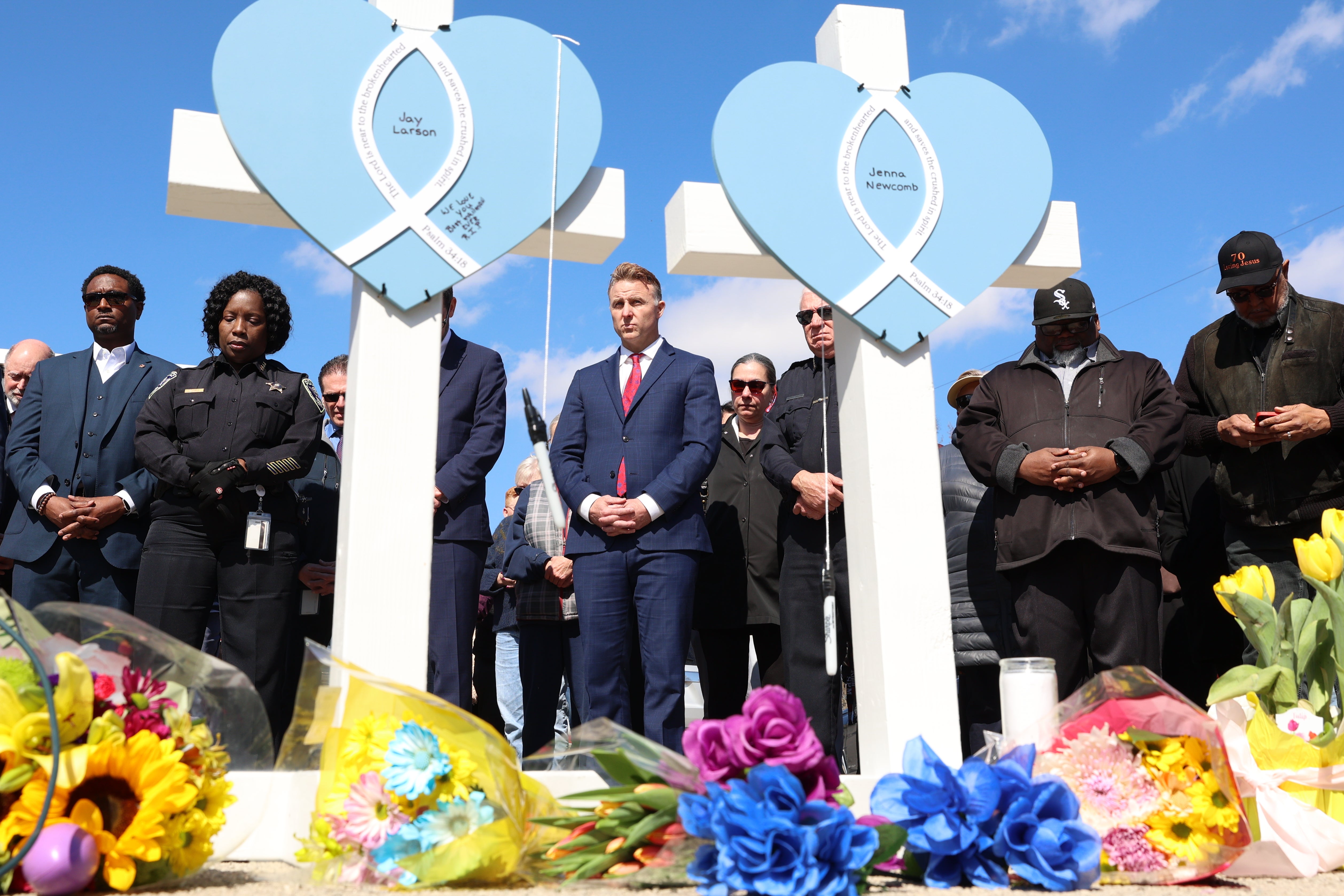 Community members gather at a vigil to remember victims of a recent deadly stabbing attack on March 28, 2024 in Rockford, Illinois.