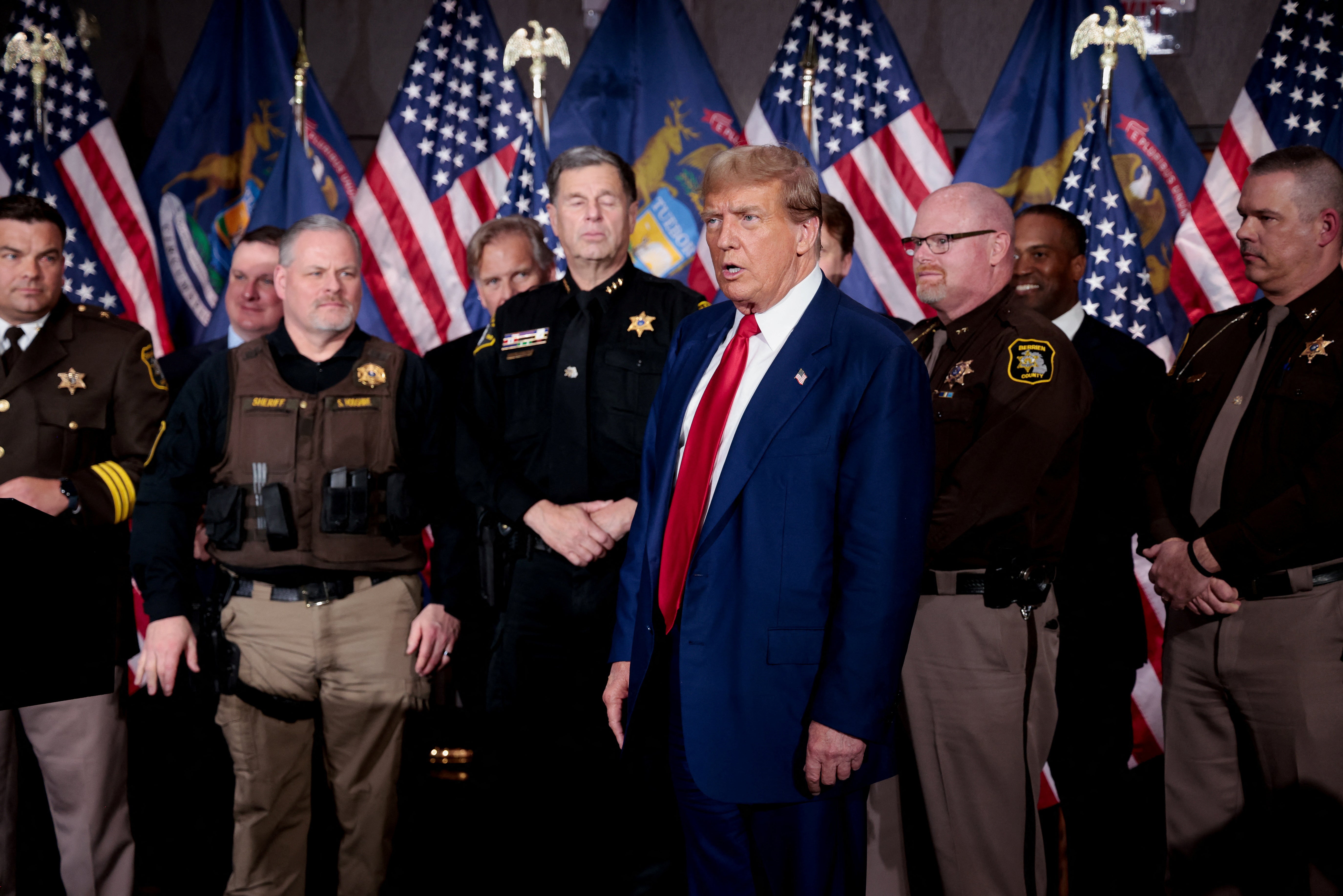 Donald Trump attends a campaign rally in Grand Rapids, Michigan