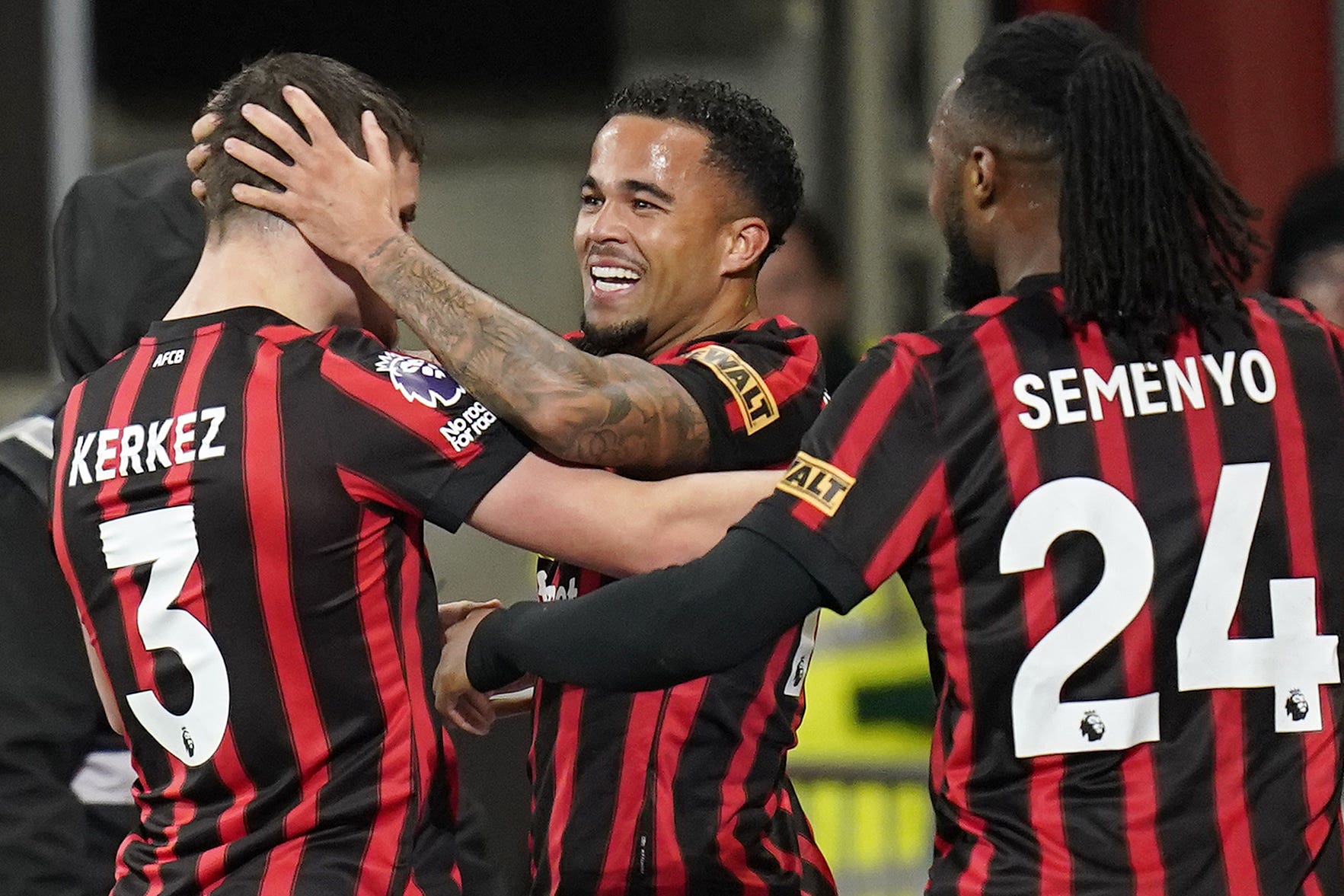 Justin Kluivert (centre) scored the winner for Bournemouth (Andrew Matthews/PA)