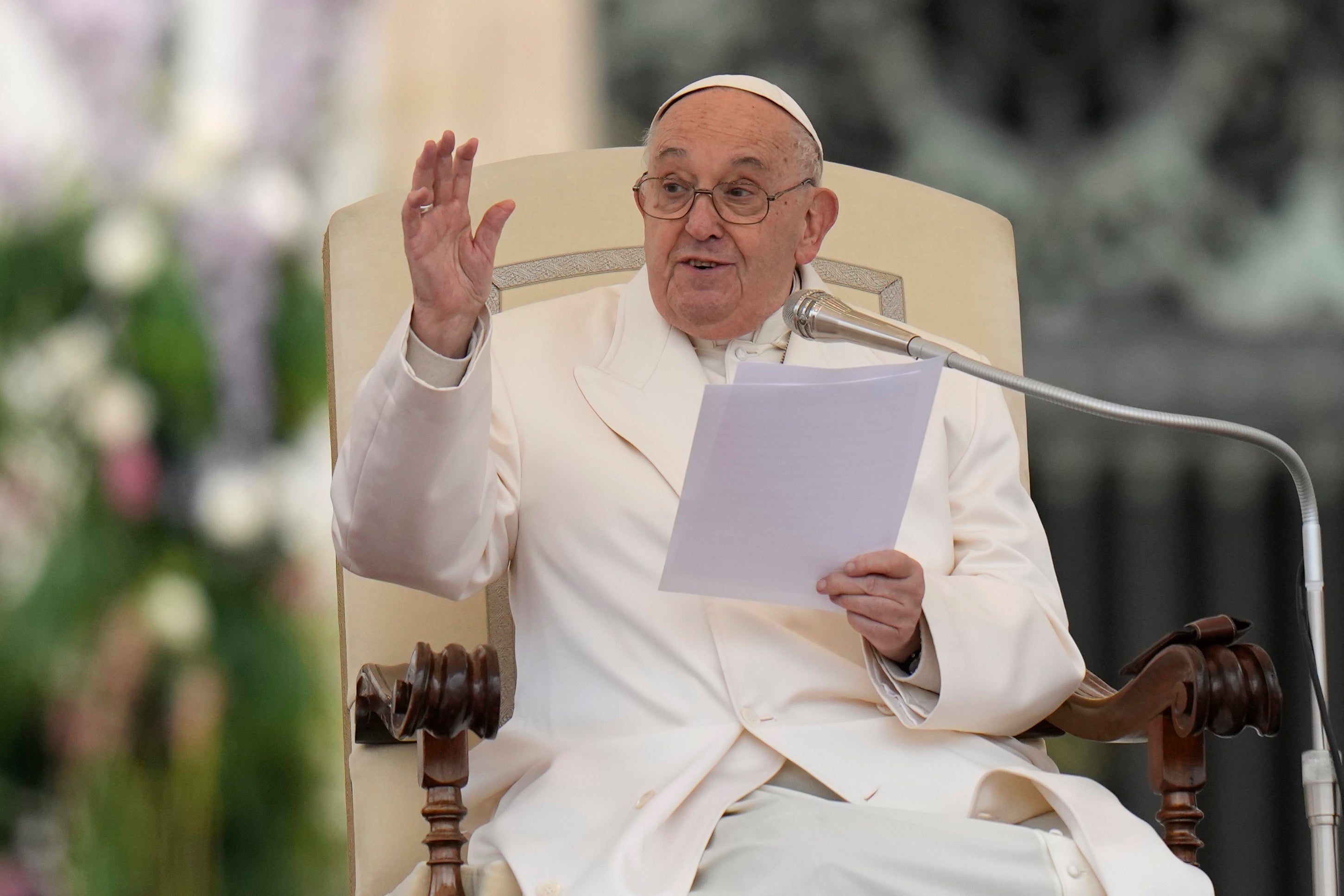 Pope Francis holds his weekly general audience, in St. Peter’s Square, at the Vatican, Wednesday, April 3, 2024