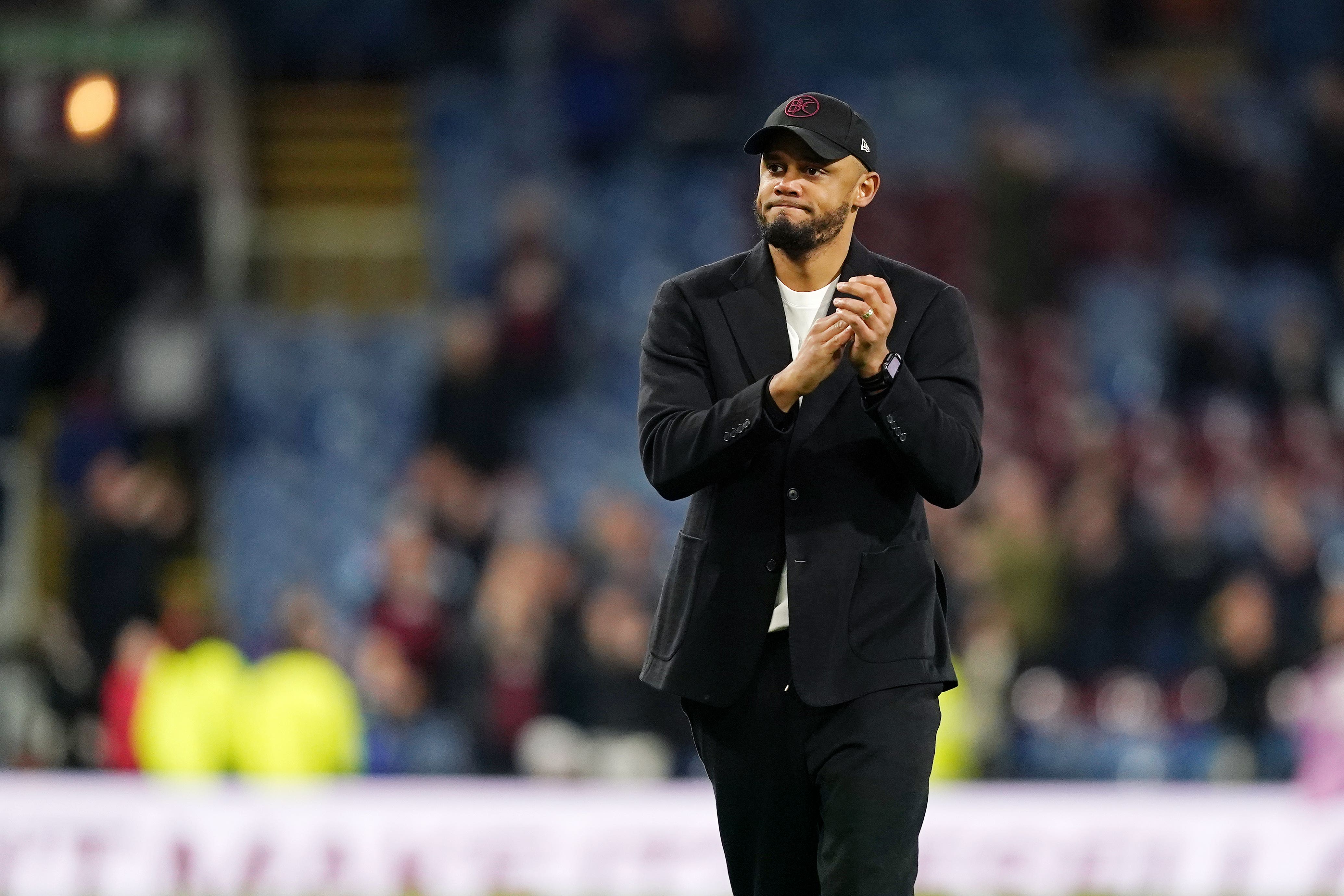 Burnley manager Vincent Kompany applauds the fans following the Premier League match at Turf Moor, Burnley (Martin Rickett/PA)