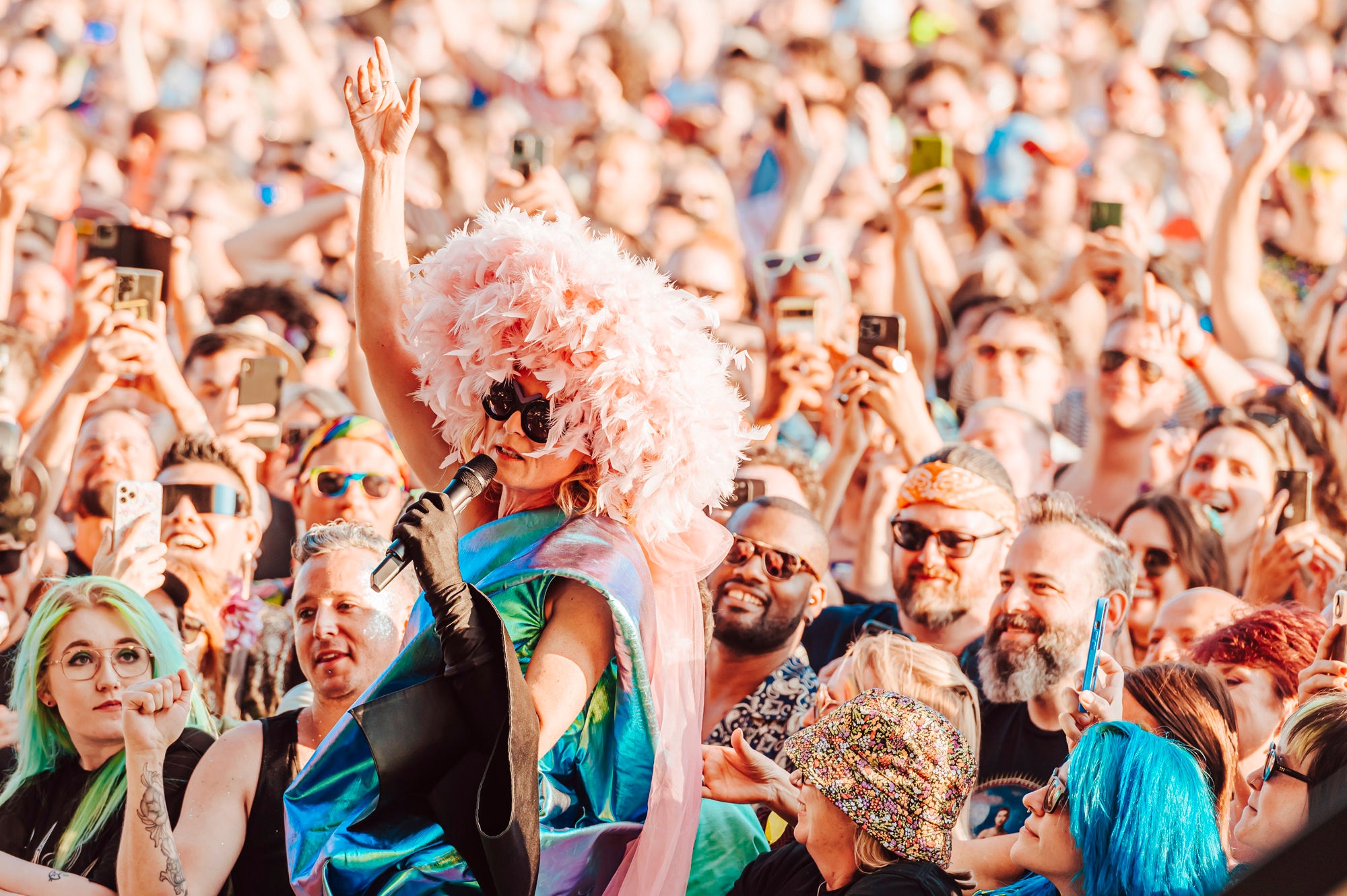 Crowds soaking up the sun during a performance at Mighty Hoopla festival, 2023