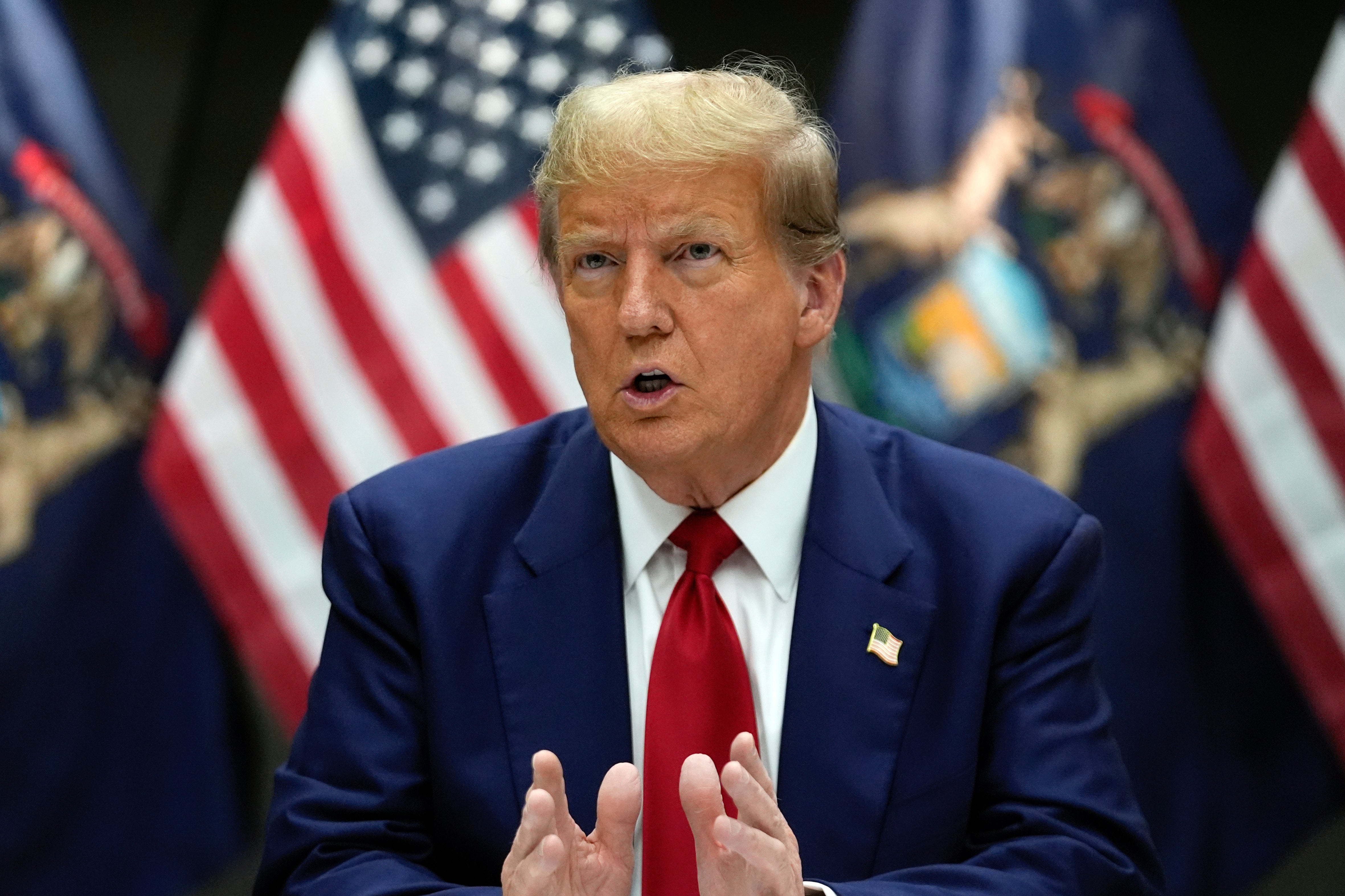 Republican presidential candidate former President Donald Trump speaks at a campaign event in Grand Rapids, Mich., Tuesday, April 2, 2024.