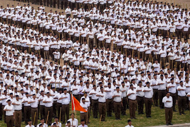 A Rashtriya Swayamsevak Sangh march in Ajmer, Rajasthan. The Sangh is the mothership of Hindu nationalist organisations in India including the ruling BJP