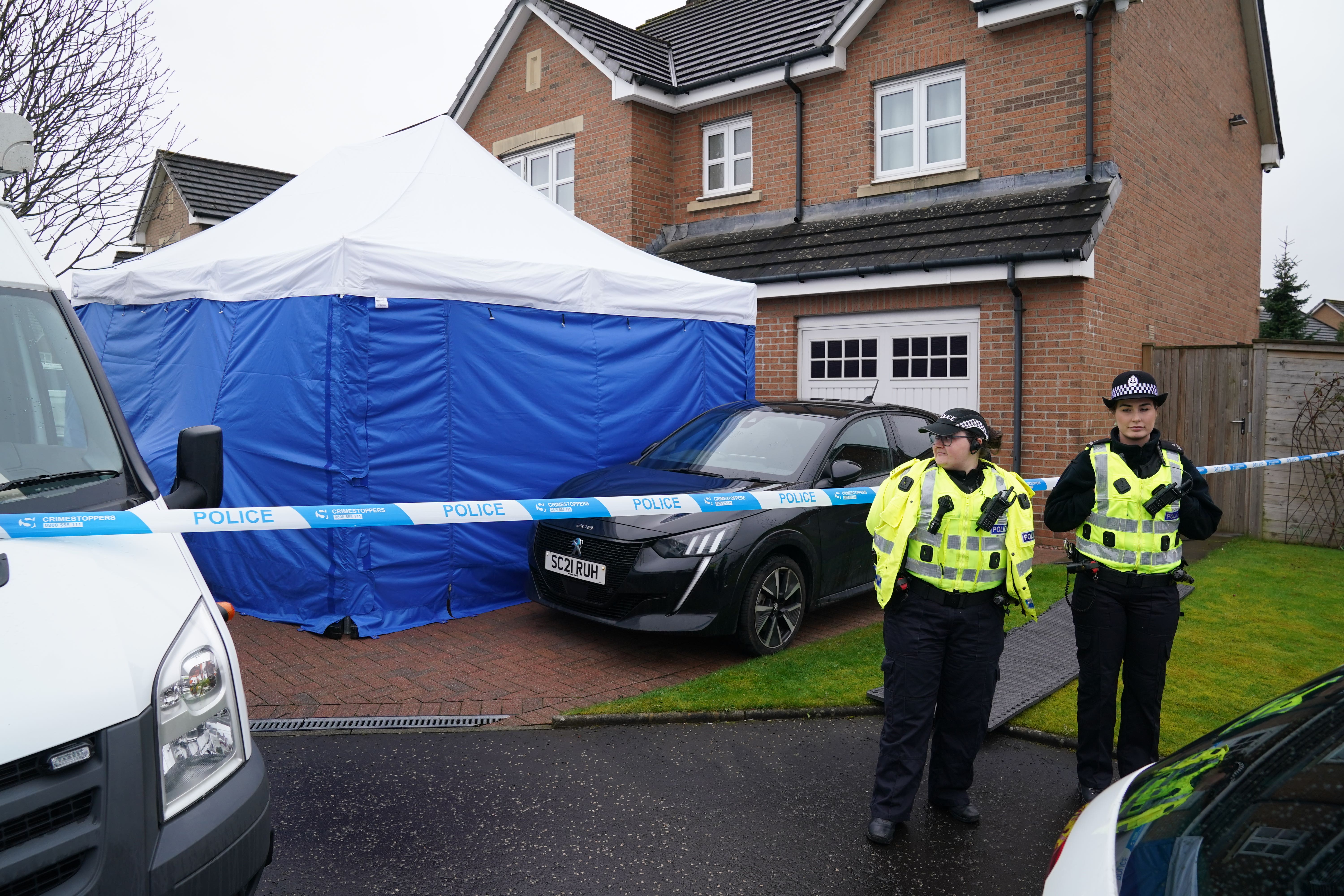 Police outside the home of Ms Sturgeon and her husband Peter Murrell, as part of the ongoing investigation into the SNP’s finances.(Andrew Milligan/PA)