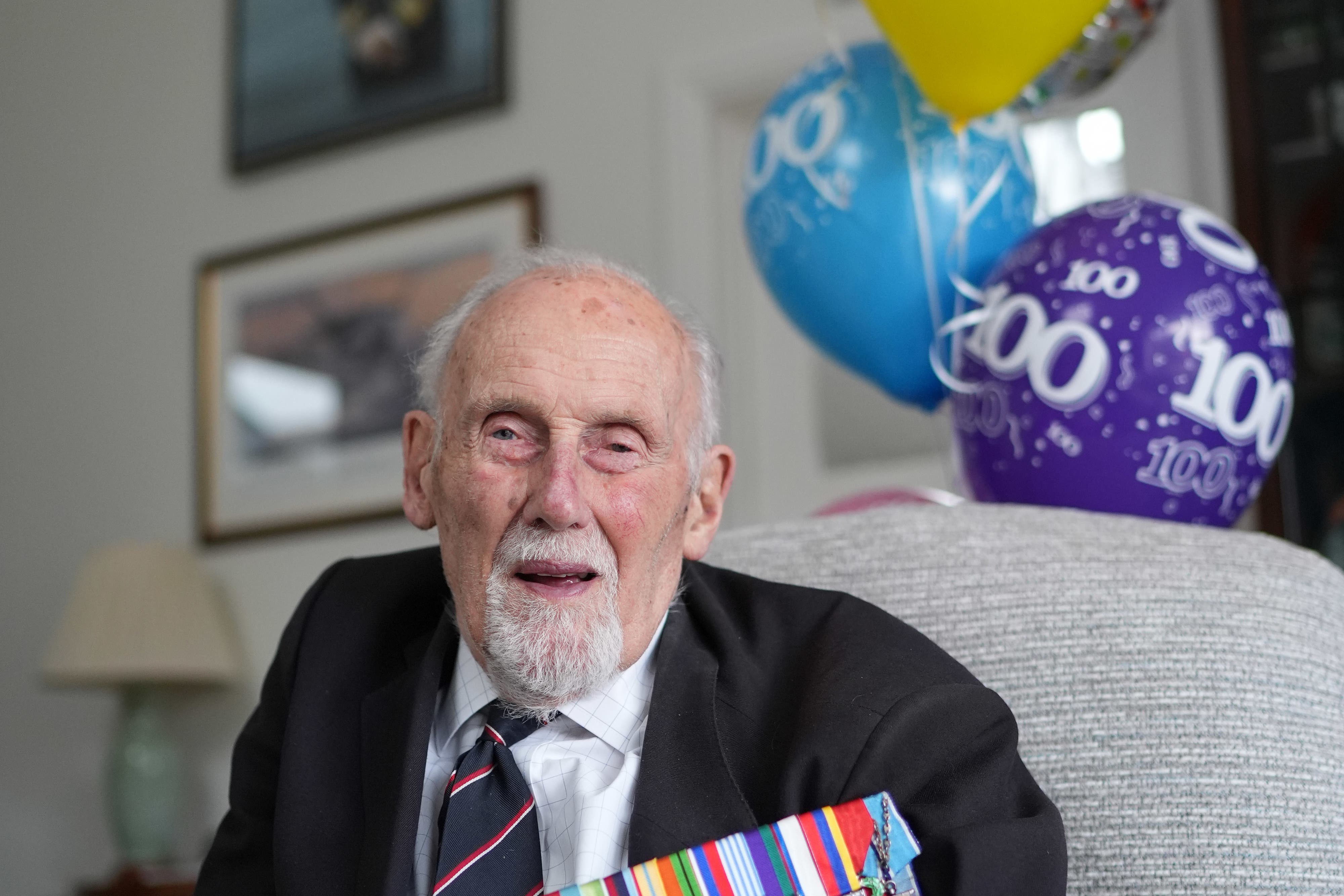 D-Day veteran John Roberts celebrates his 100th birthday in Whitstable, Kent (Gareth Fuller/PA)