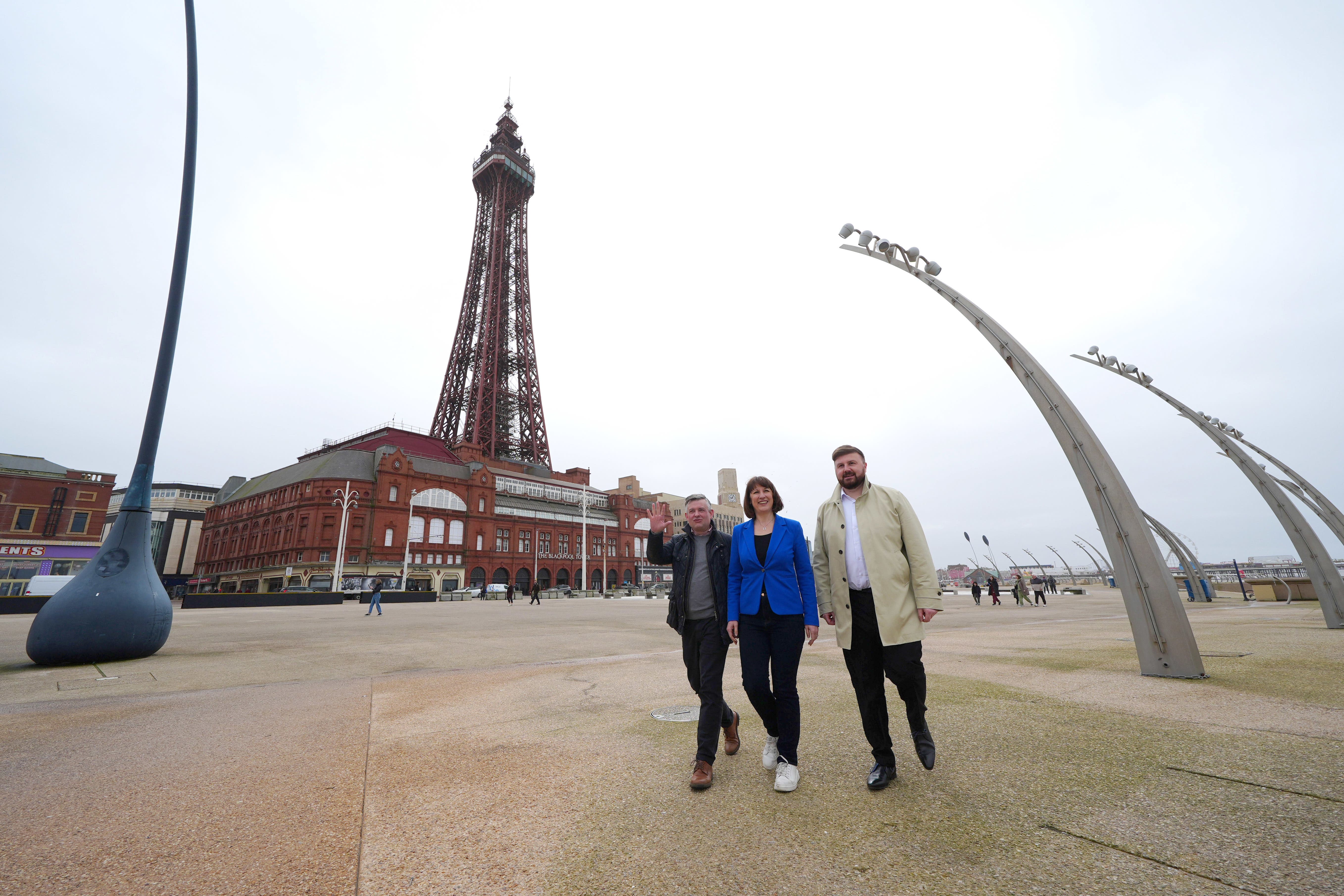 Jonathan Ashworth, Rachel Reeves, and Chris Webb during their campaign in Blackpool (Peter Byrne/PA)