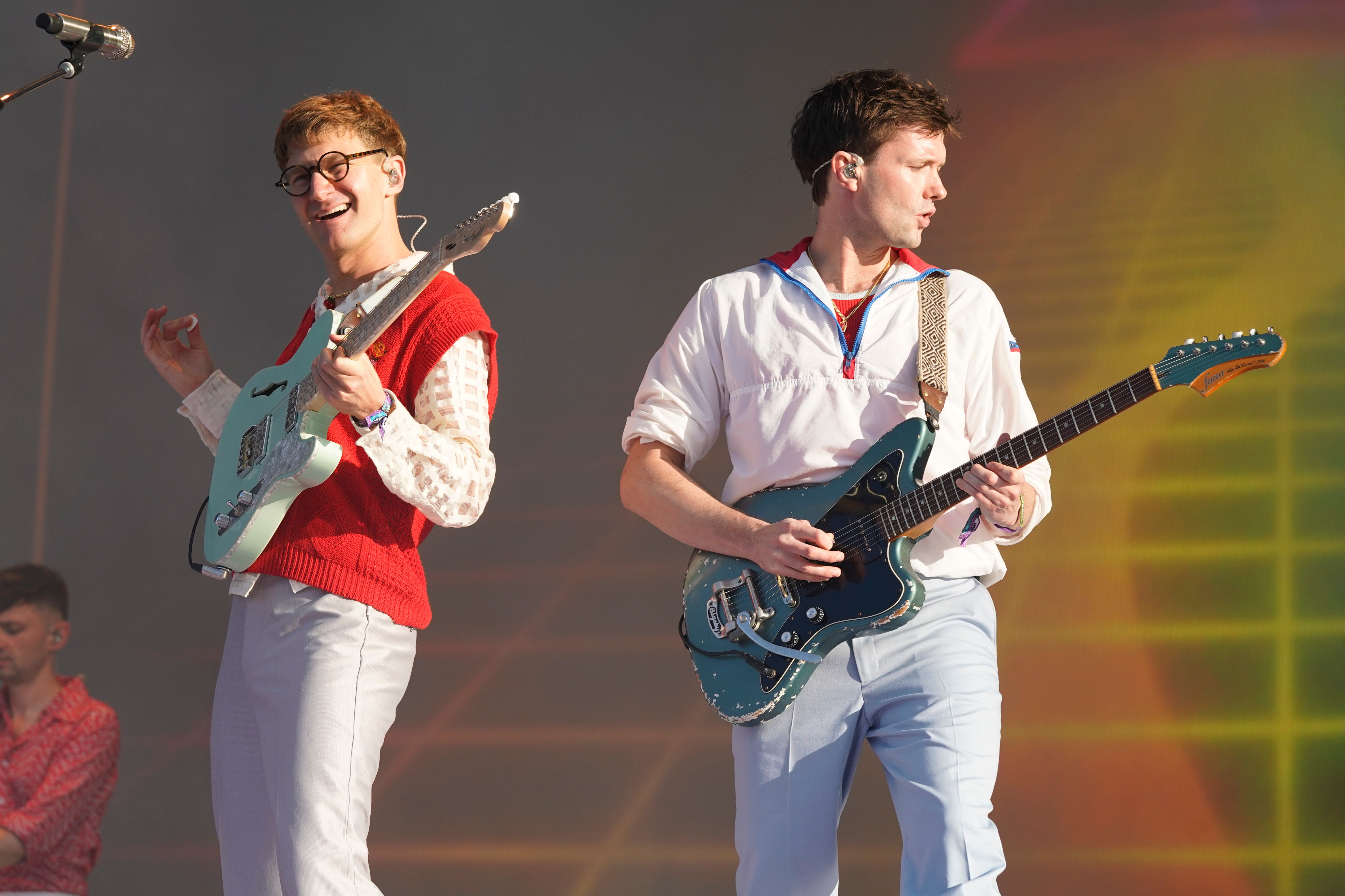 Dave Bayley, left, and Drew MacFarlane of Glass Animals perform at Lollapalooza Music Festival in Chicago in 2022