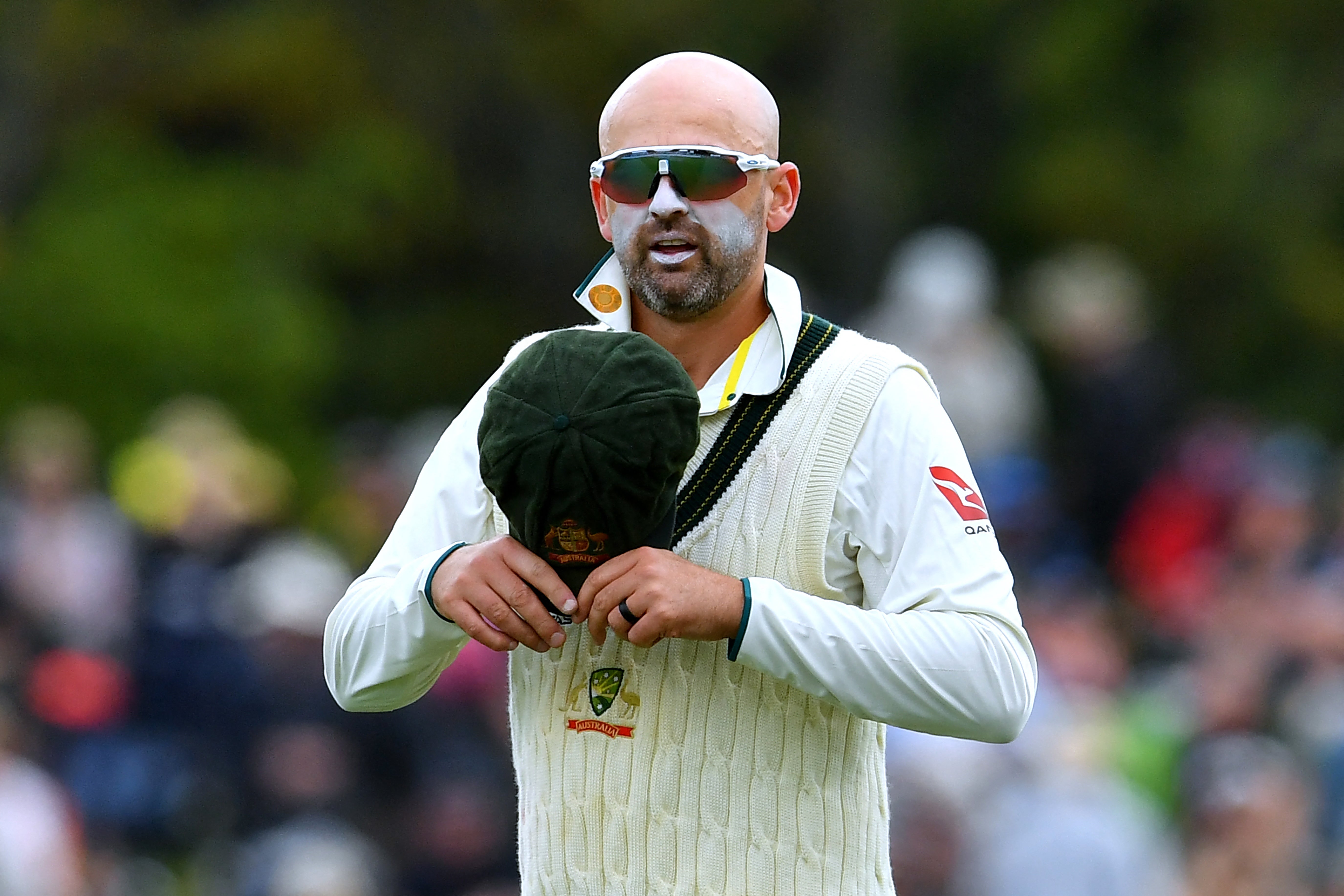 Australia’s Nathan Lyon was out for a duck on his Lancashire debut