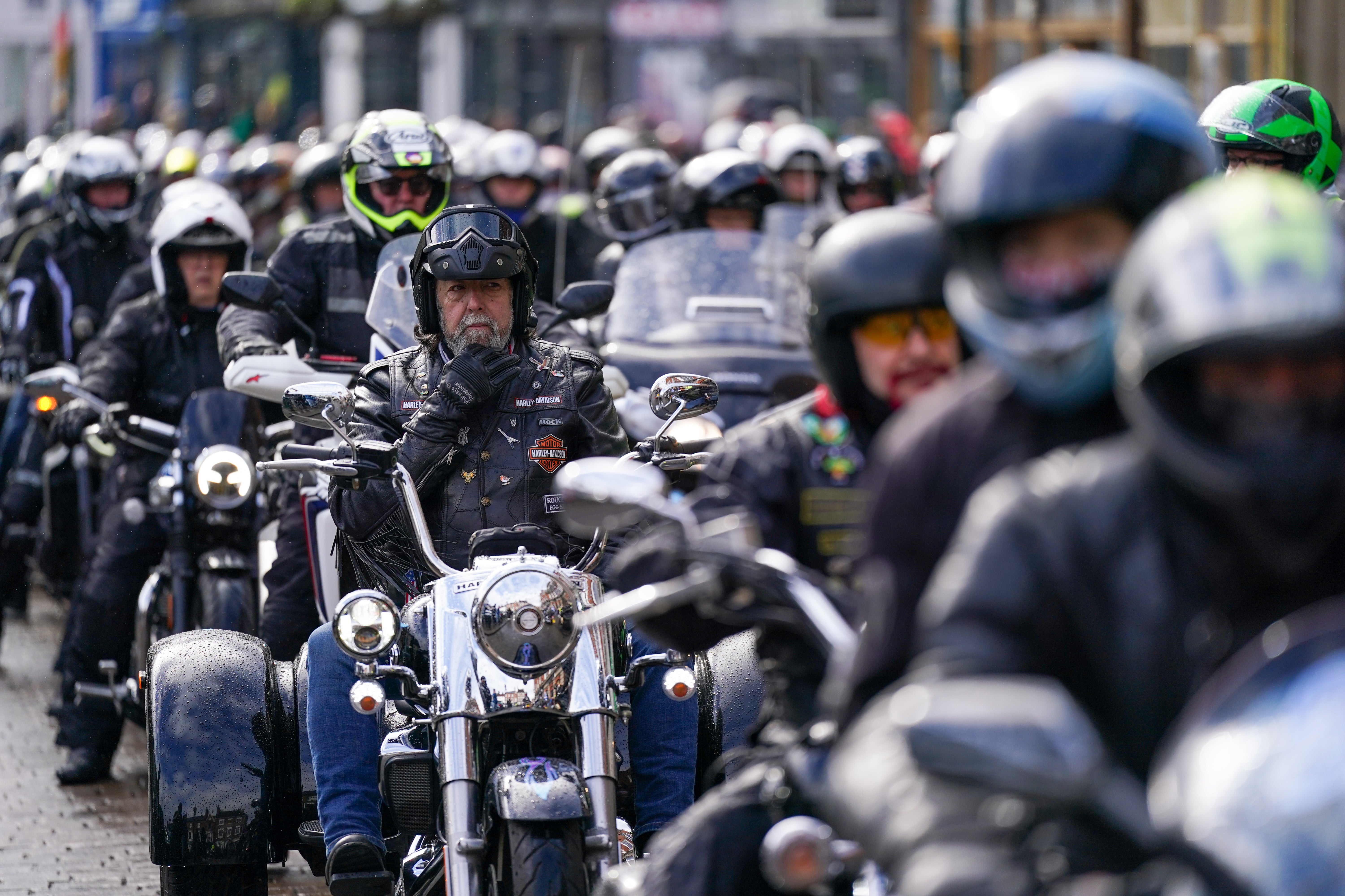 Hundreds of bikers ride from Beverley market place at the start of a memorial bike ride for Dave Myers