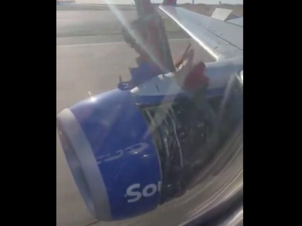 The engine cover on a Southwest-operated Boeing aircraft detaches as it leaves Denver International Airport on 7 April, 2024