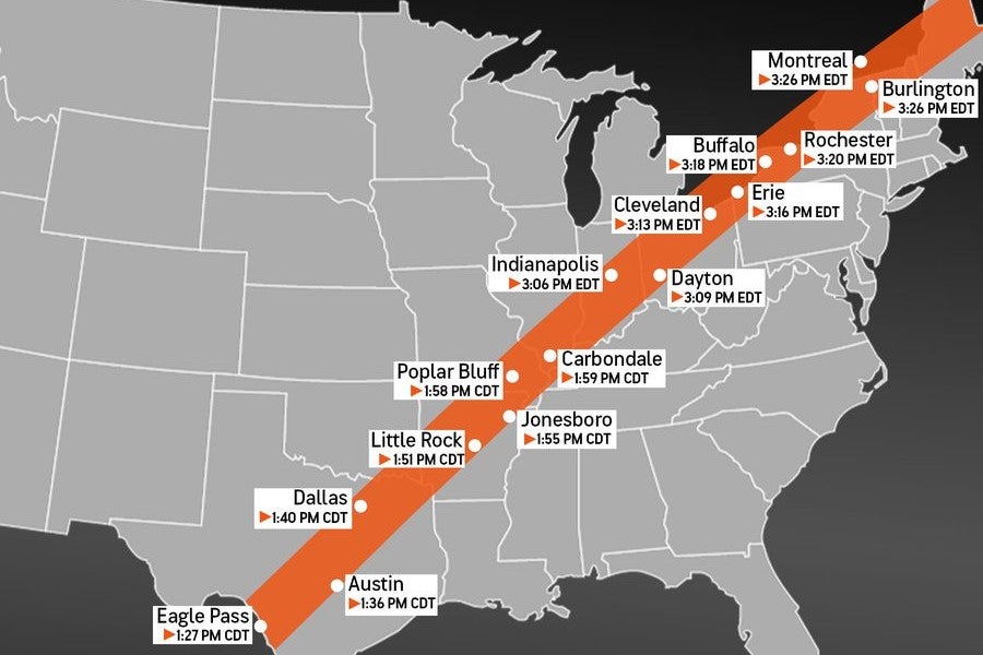 What time to see the total solar eclipse on 8 April, 2024