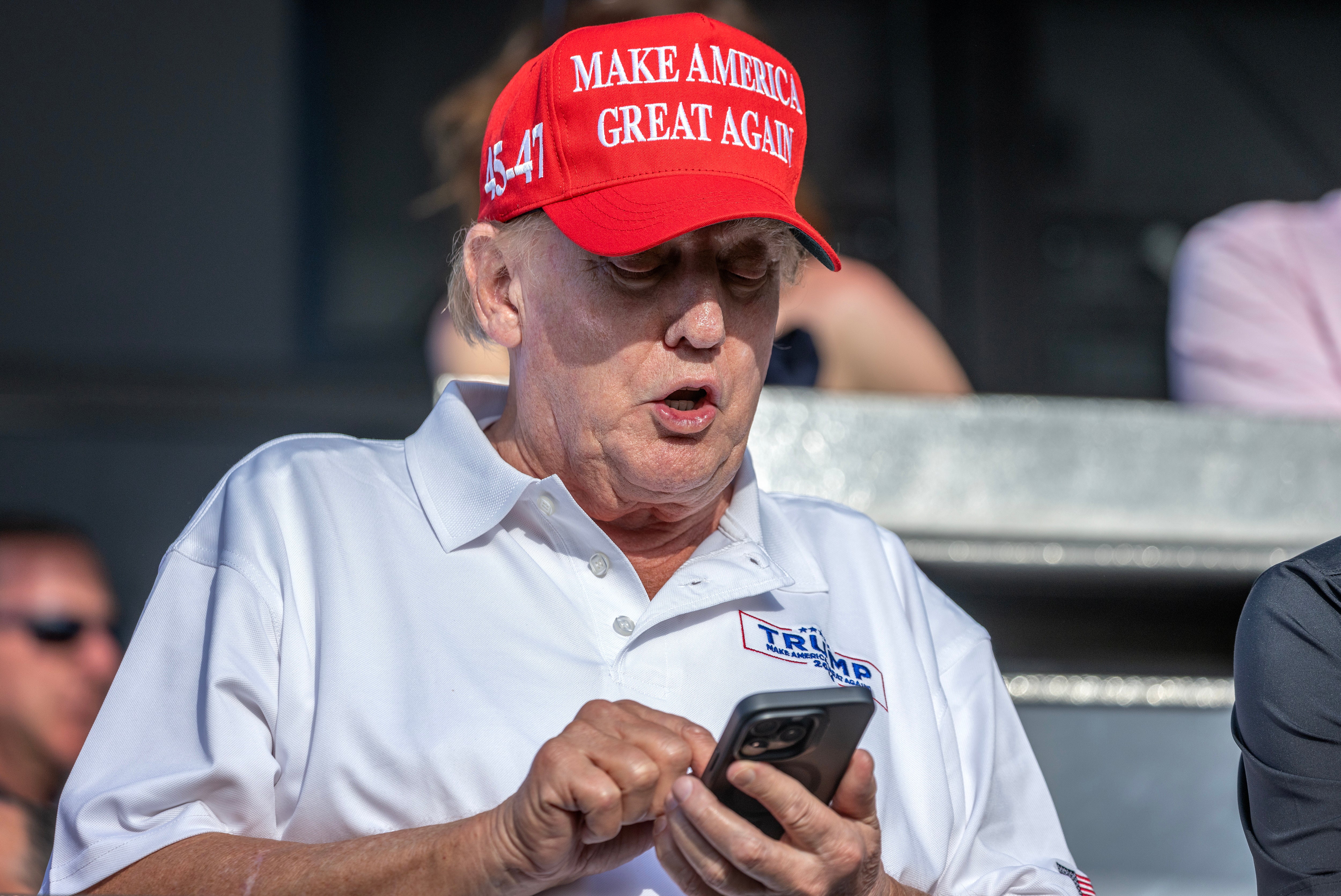 Former US President Donald Trump attends the final of the LIV Golf Team Championship celebrated at the Trump National Doral in Doral, Florida, USA, 07 April 2024