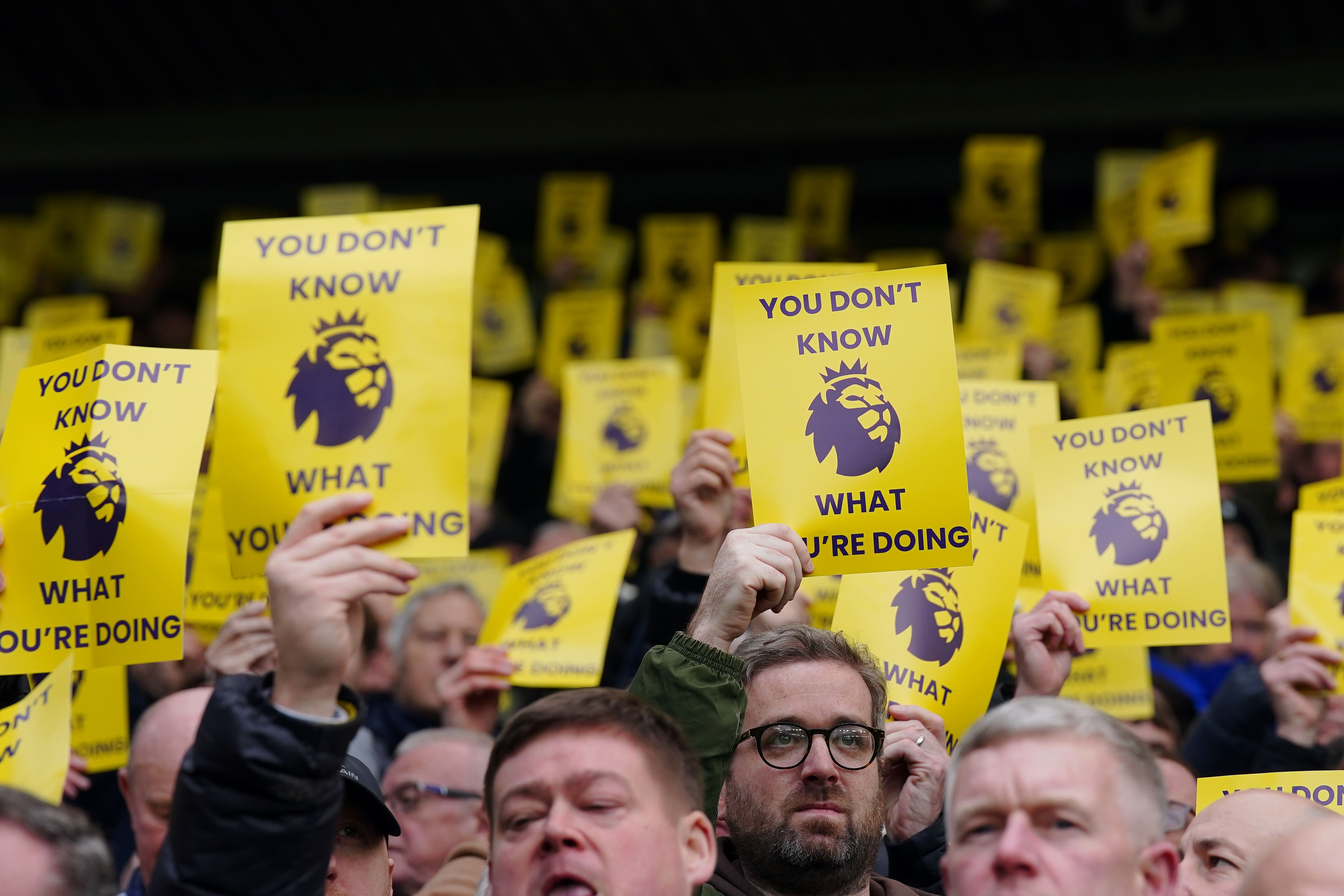 Everton fans have criticised what they see as inconsistency in how breaches of Premier League financial rules are punished (Peter Byrne/PA)