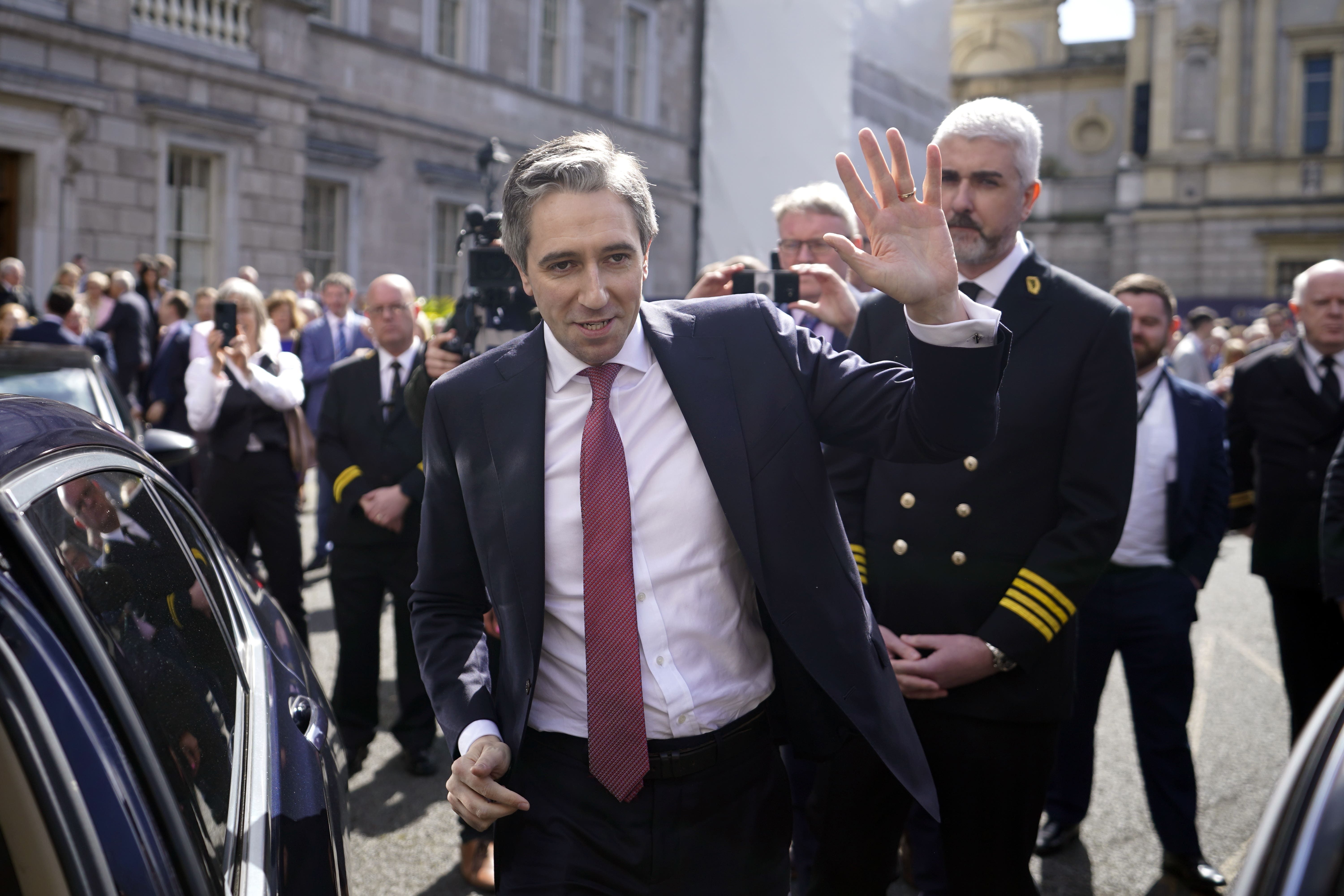 Newly elected Taoiseach Simon Harris leaves the Dail, in Dublin (Niall Carson/PA)