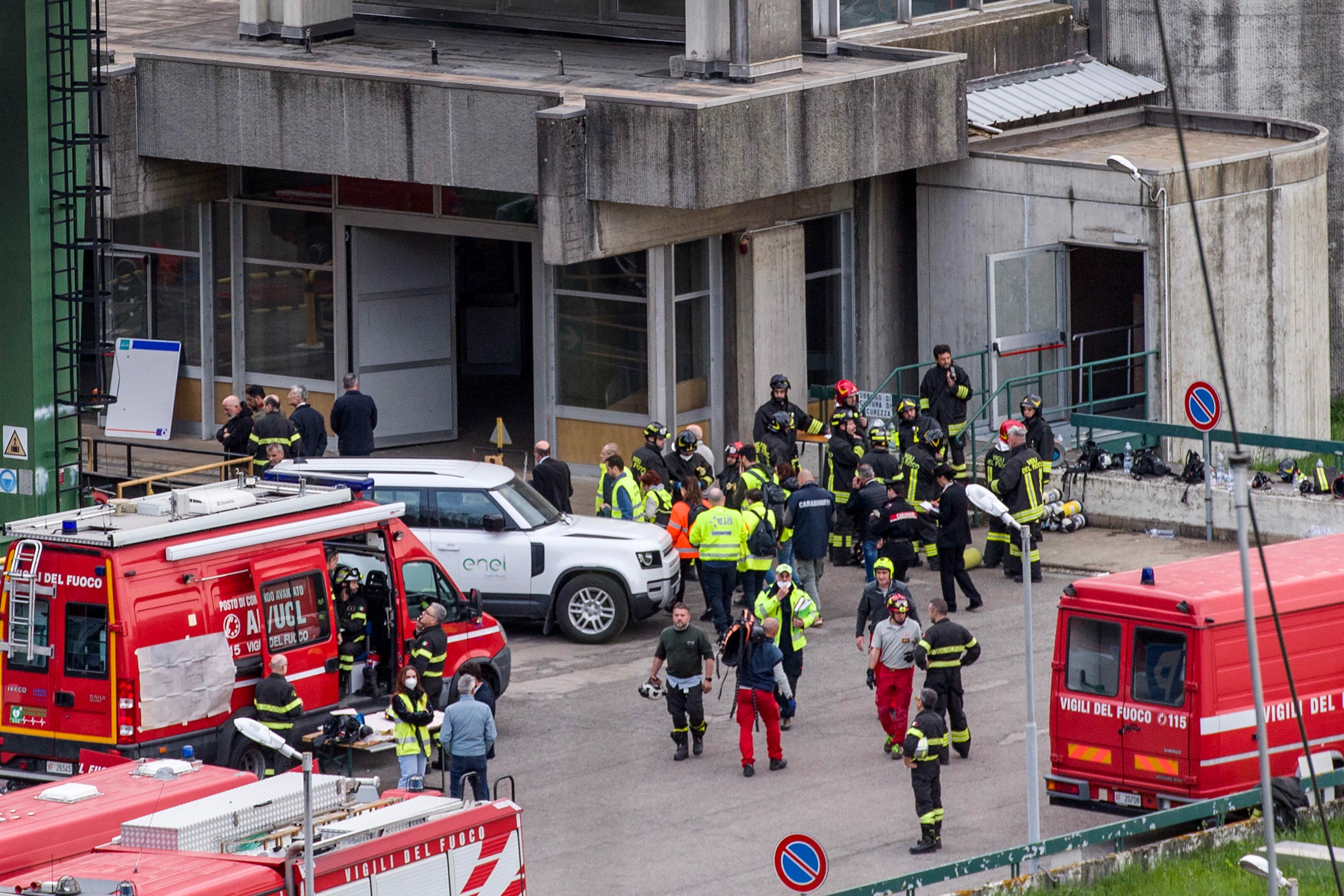 A general view shows the Enel hydroelectric power plant after a fatal explosion and fire, in Bargi, Italy