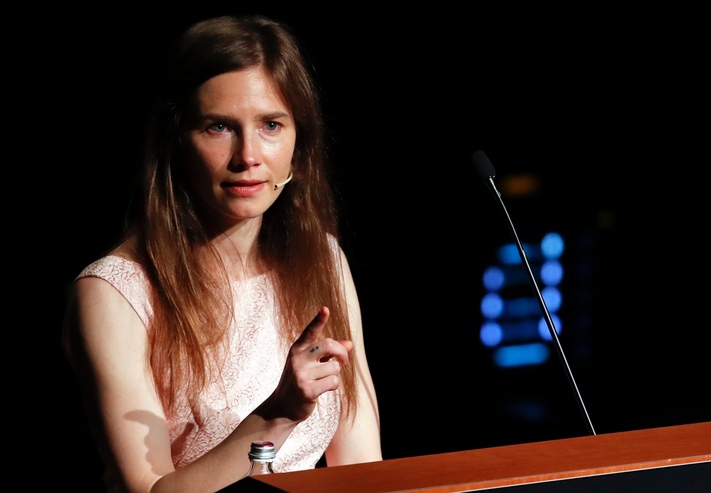 Amanda Knox speaks at a Criminal Justice Festival at the University of Modena, Italy, Saturday, June 15, 2019