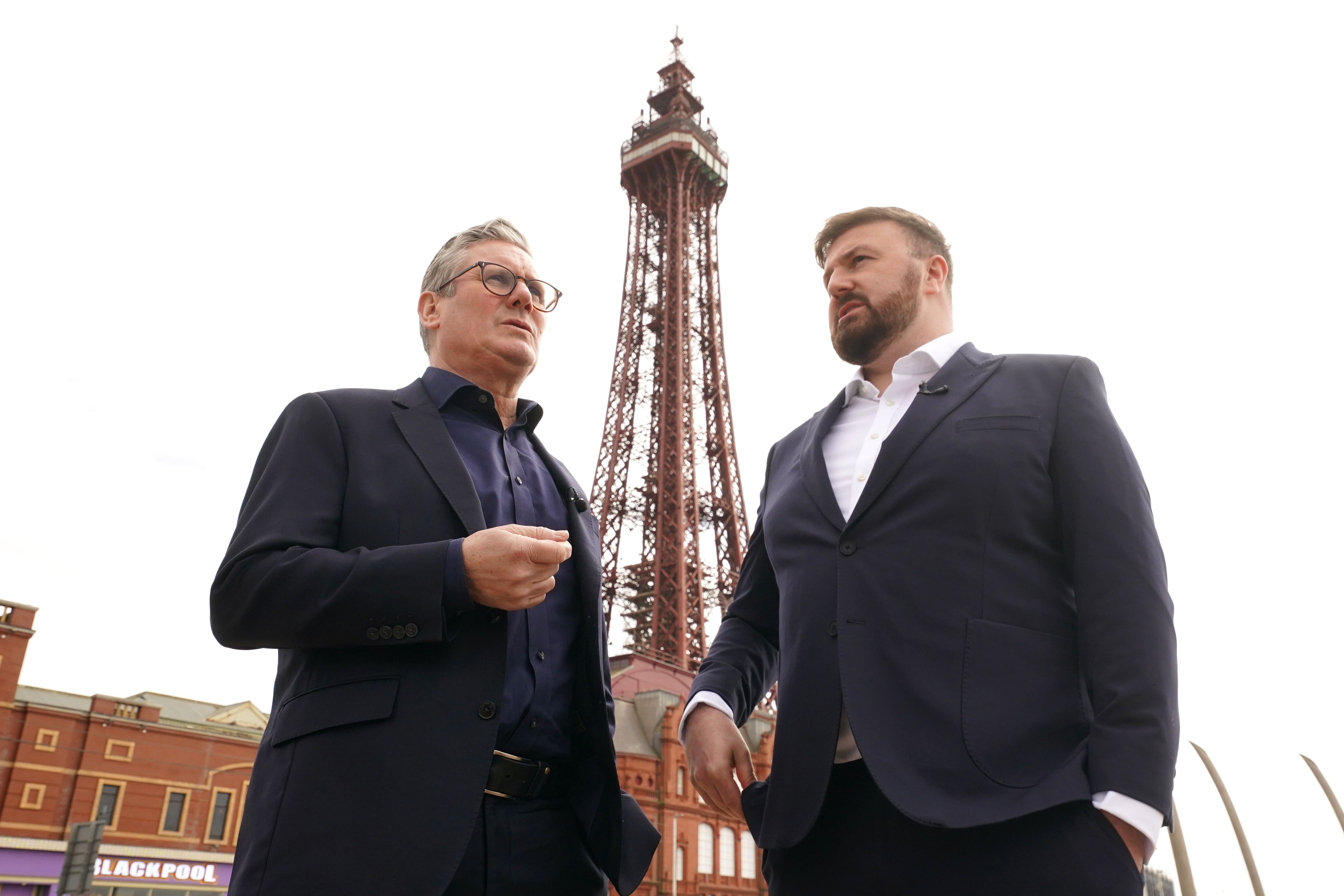 Labour leader Sir Keir Starmer with Chris Webb, Labour’s candidate for the Blackpool South parliamentary by-election, (Owen Humphreys/PA)