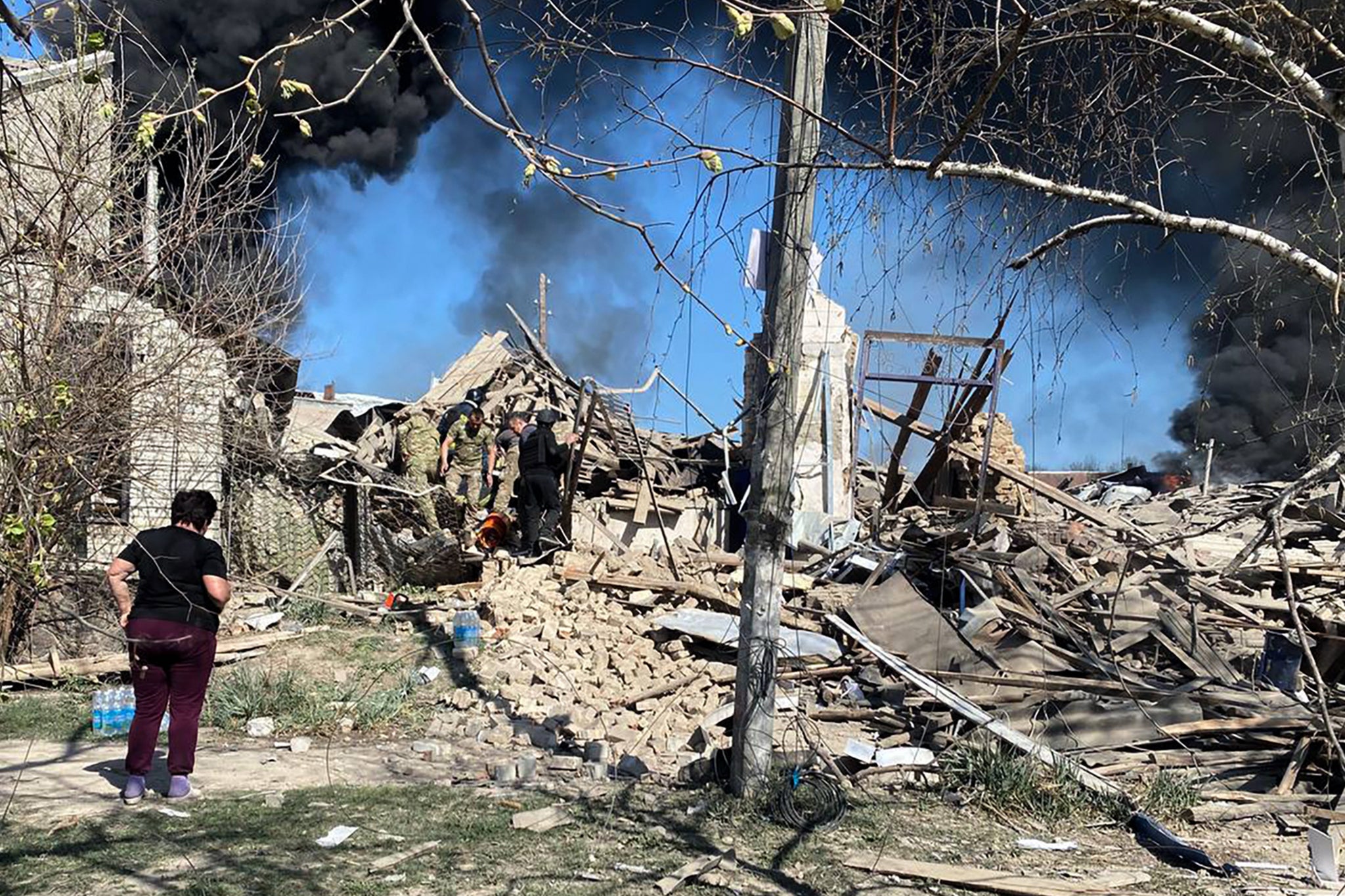 The aftermath of an airstrike in the village of Lyptsi earlier this week on the outskirts of Kharkiv