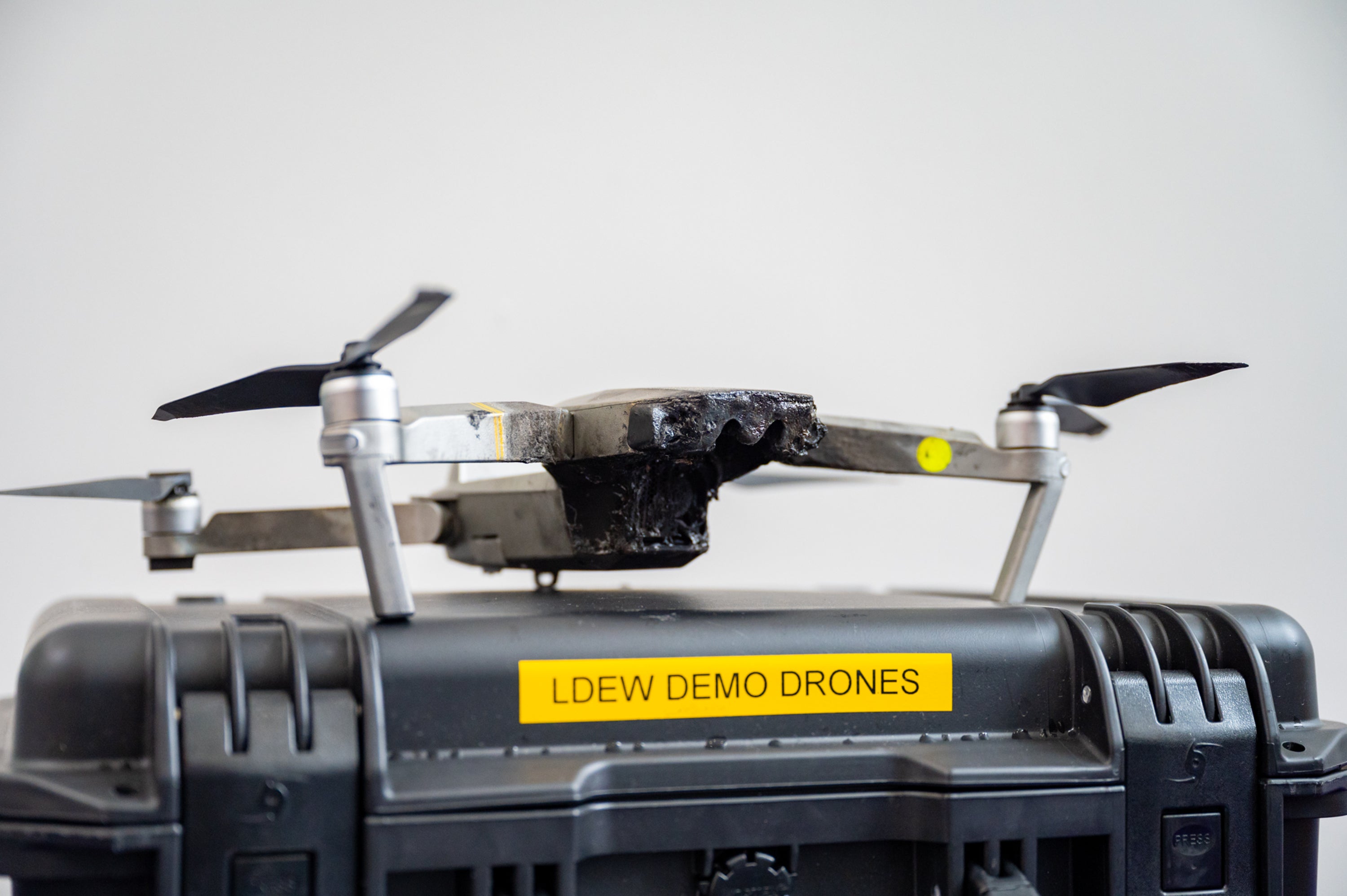 A target drone showing damaged caused by 'DragonFire' a British military laser