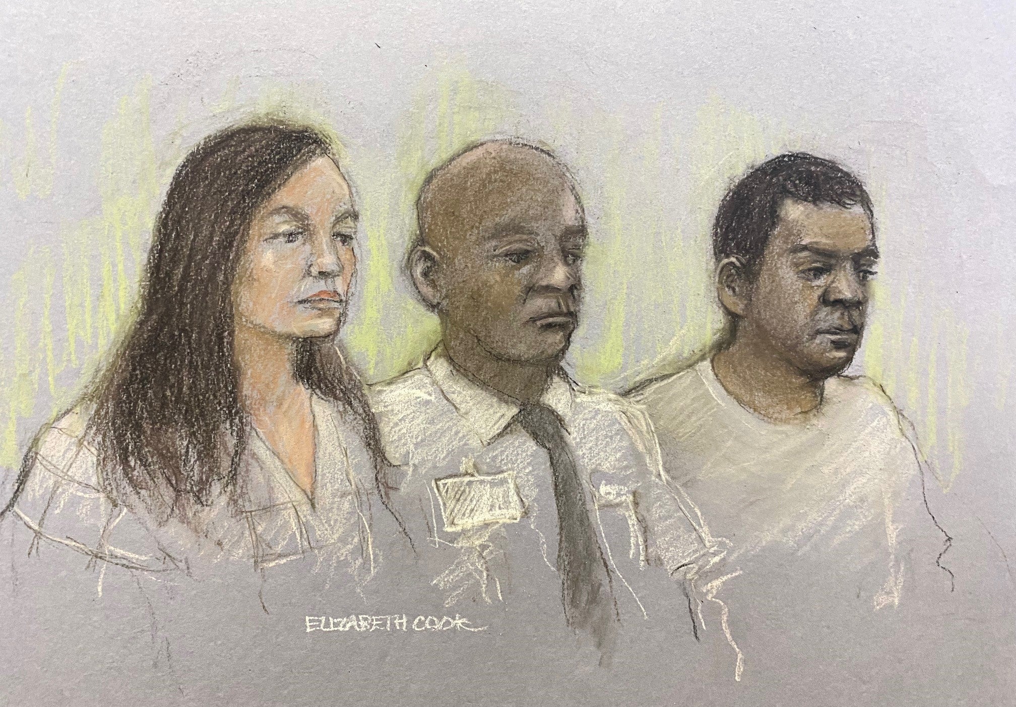 A court sketch of the couple at a previous hearing