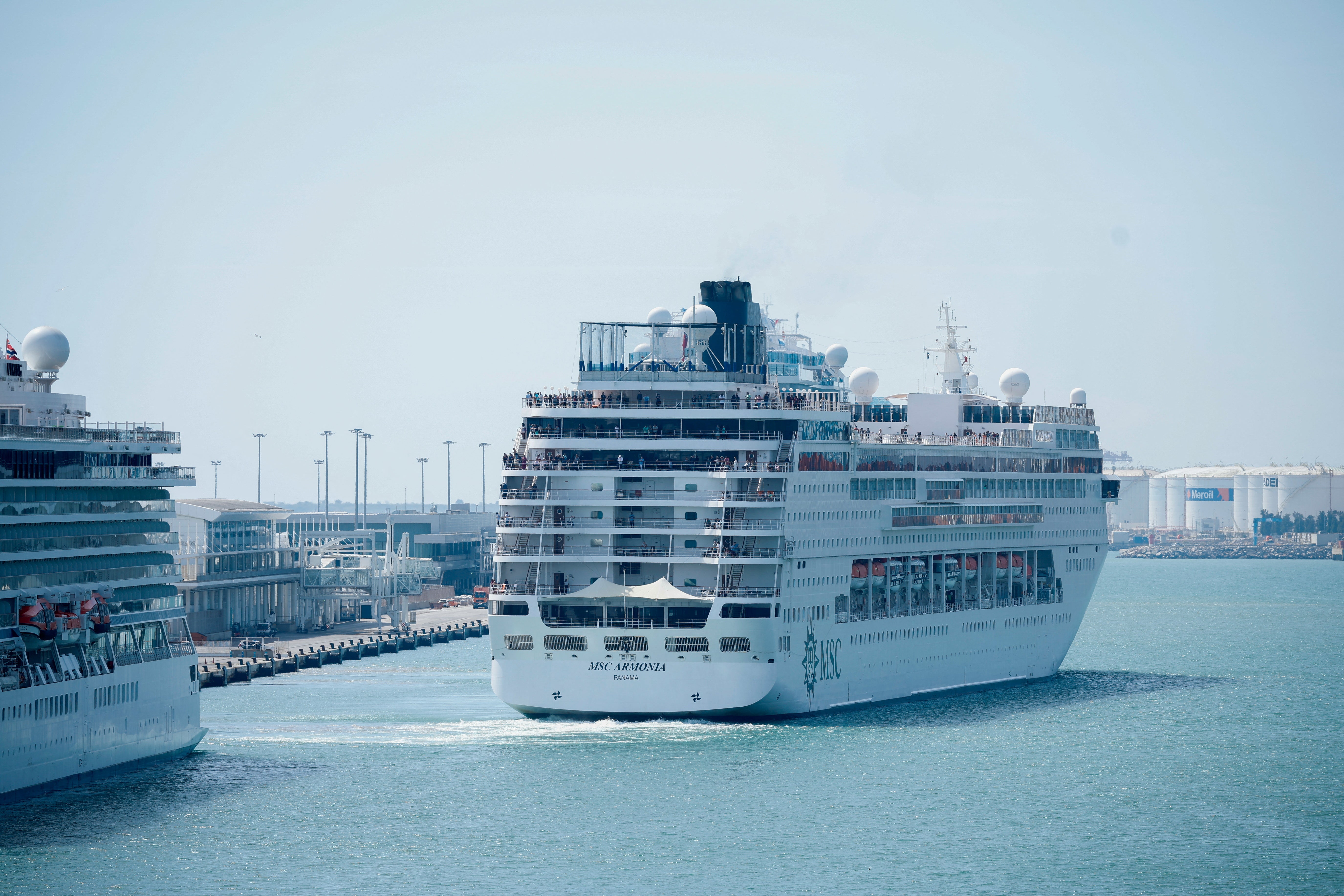 The Armonia leaving Barcelona after a number of passengers were removed