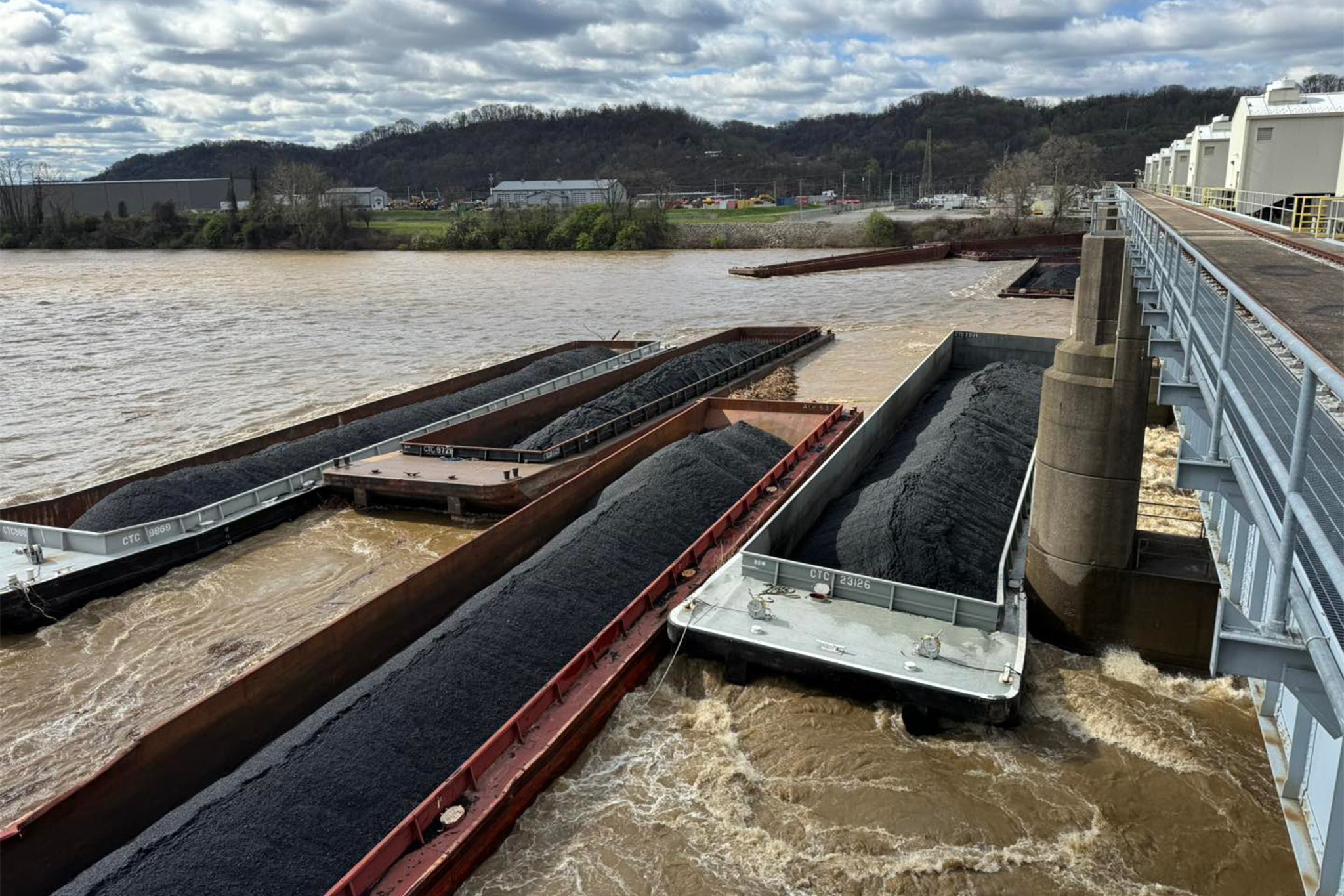 One of the barges, several of which are pictured, is still unaccounted for as of Saturday afternoon