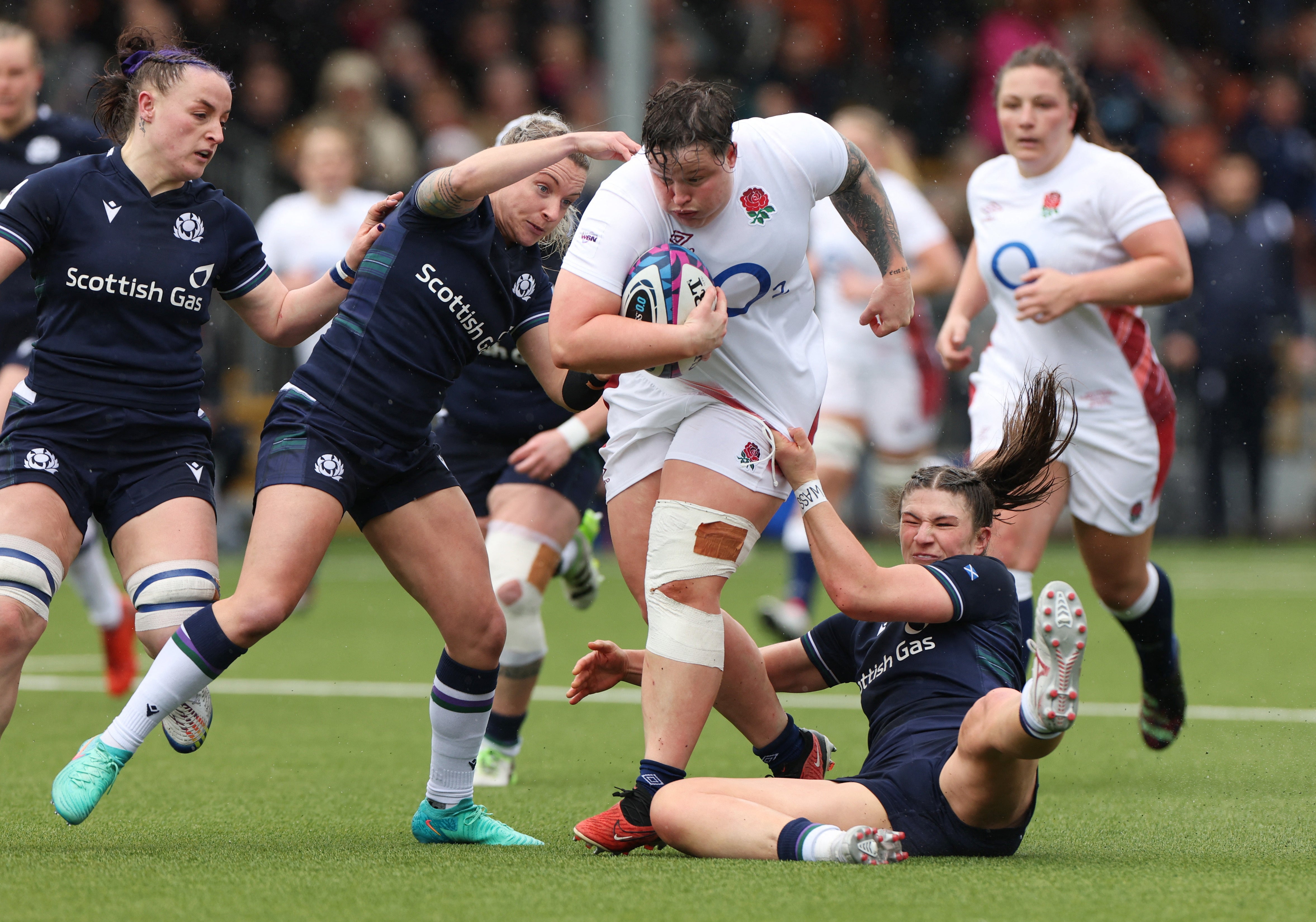 Hannah Botterman drives forward for England yesterday