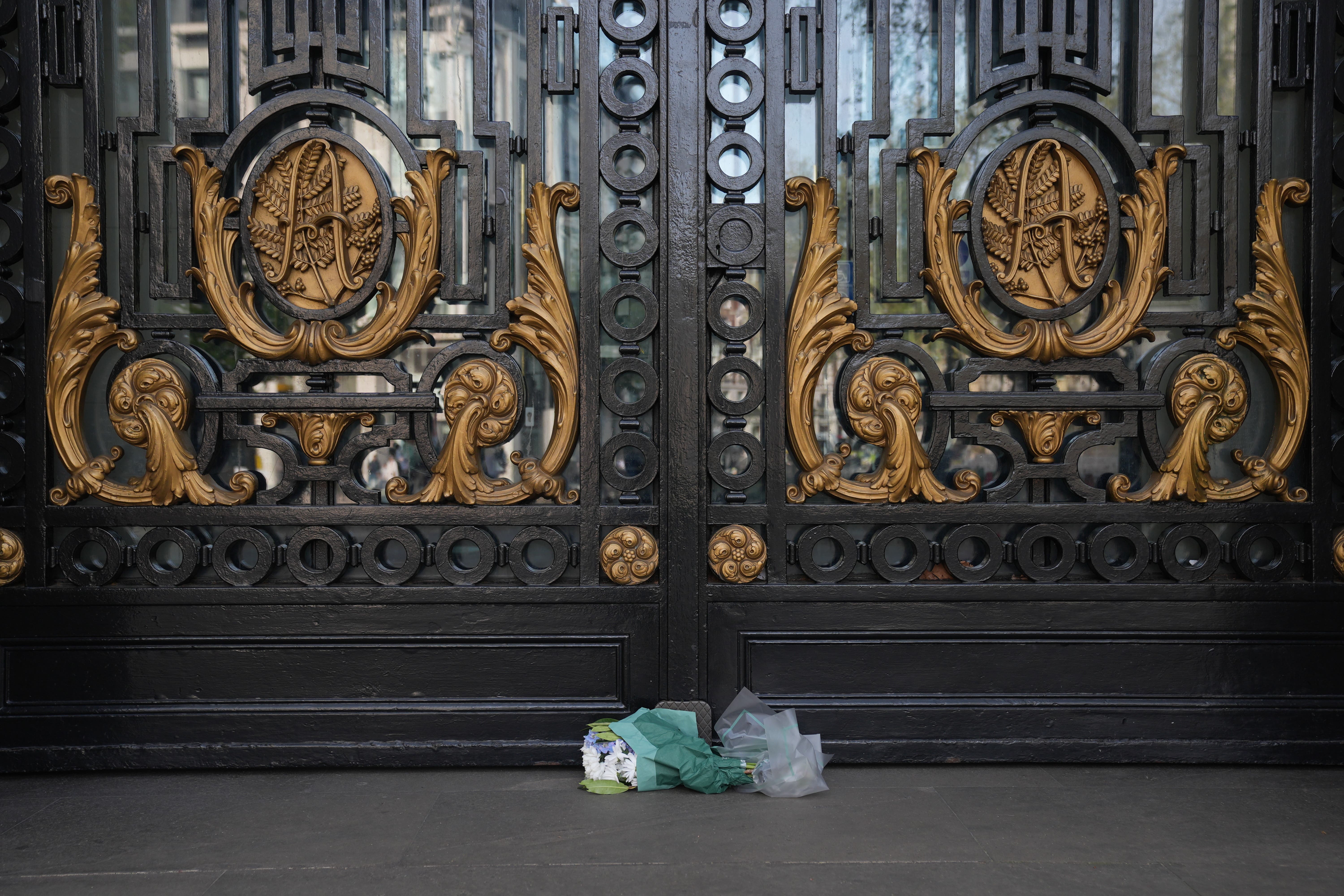 Flowers left outside Australia House in London which houses the Australian High Commission, following the incident at the Westfield shopping centre in the suburb of Bondi Junction in eastern Sydney where a knife attacker killed six people and injured several others before being shot dead by police. Picture date: Saturday April 13, 2024.