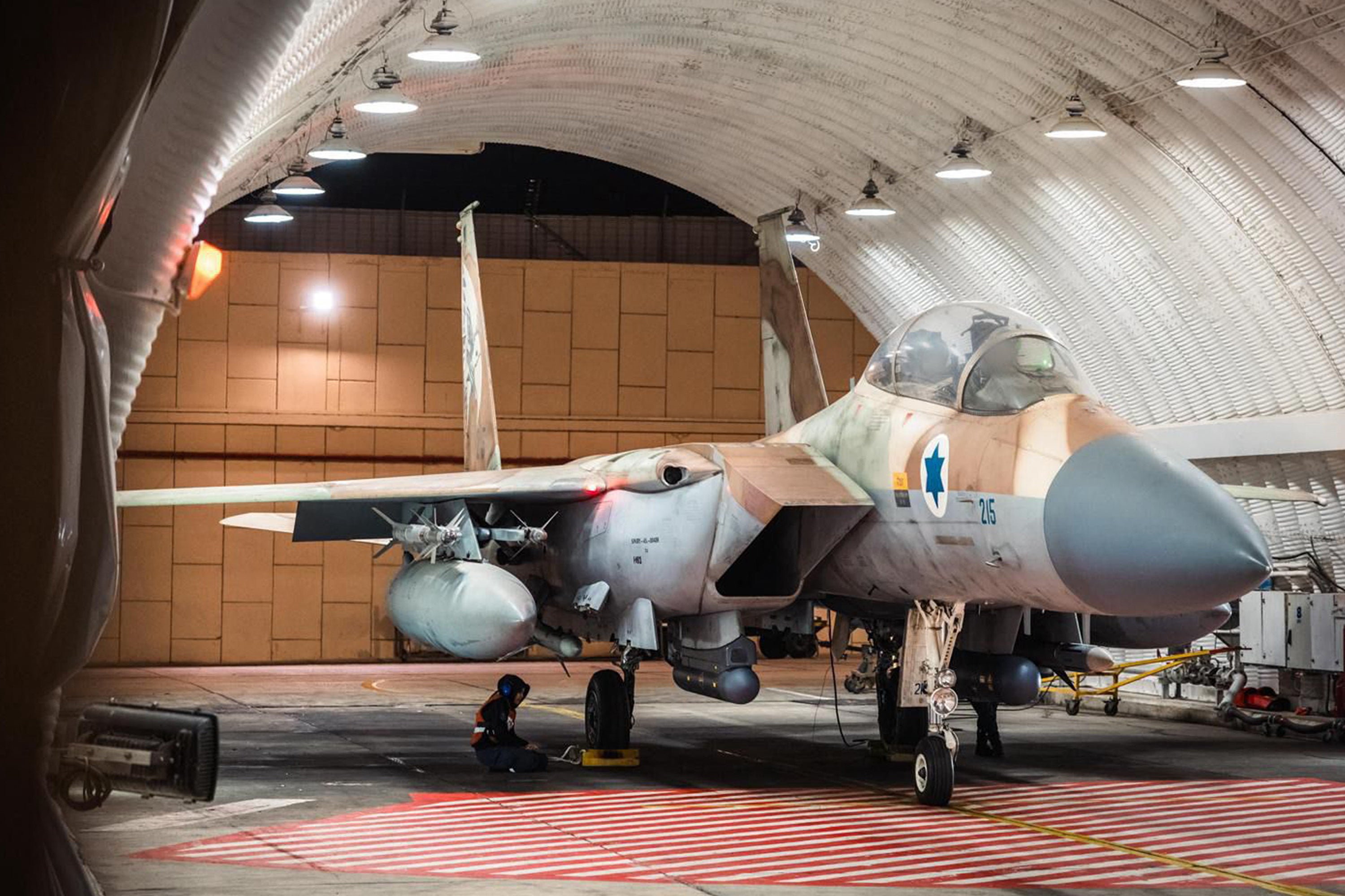 An Israeli Air Force fighter after a mission to intercept incoming airborne threats