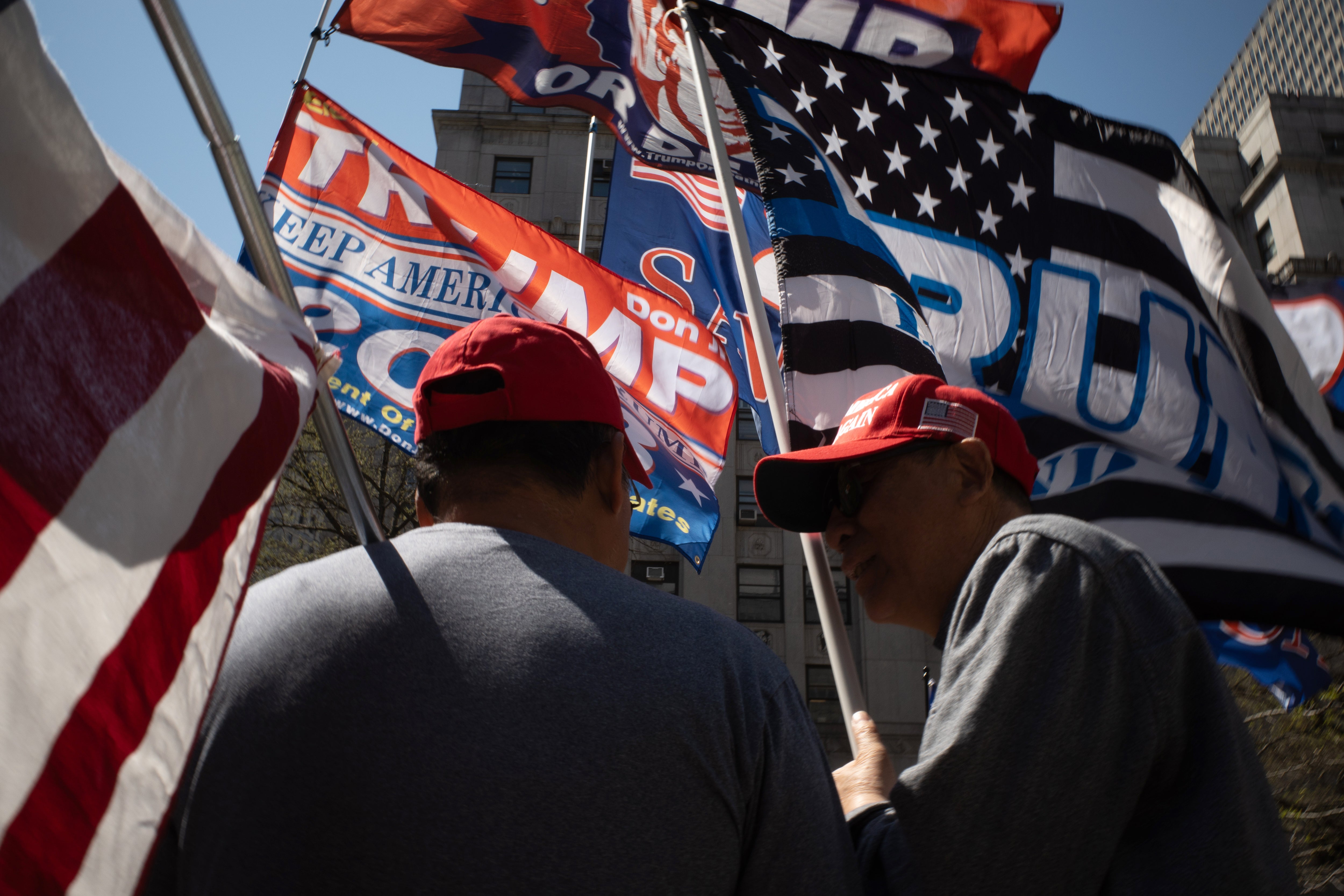 Trump supporters gather at Collect Pond Park on the first day of his hush money trial