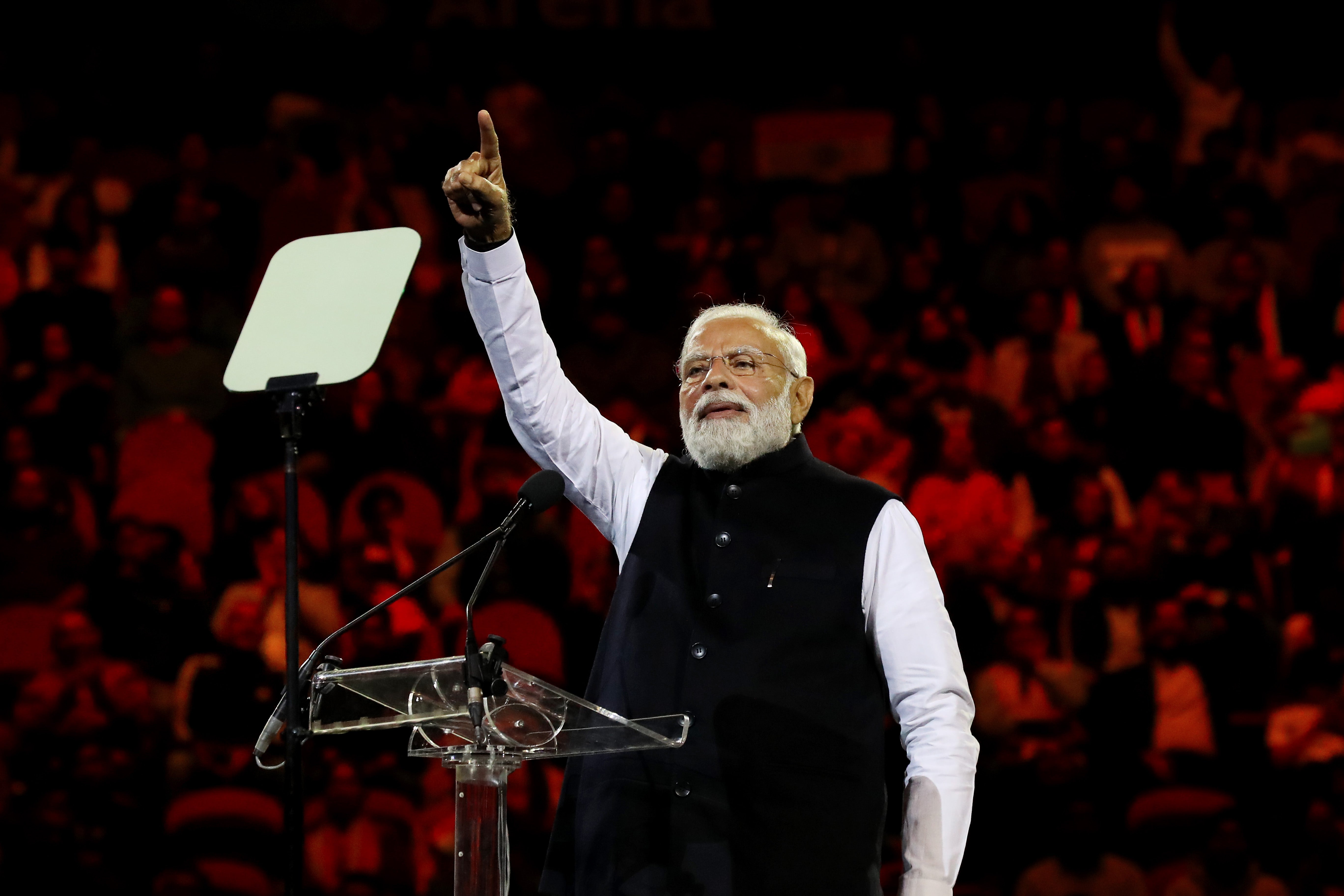 Narendra Modi speaks during an Indian cultural event with Australia’s prime minister Anthony Albanese