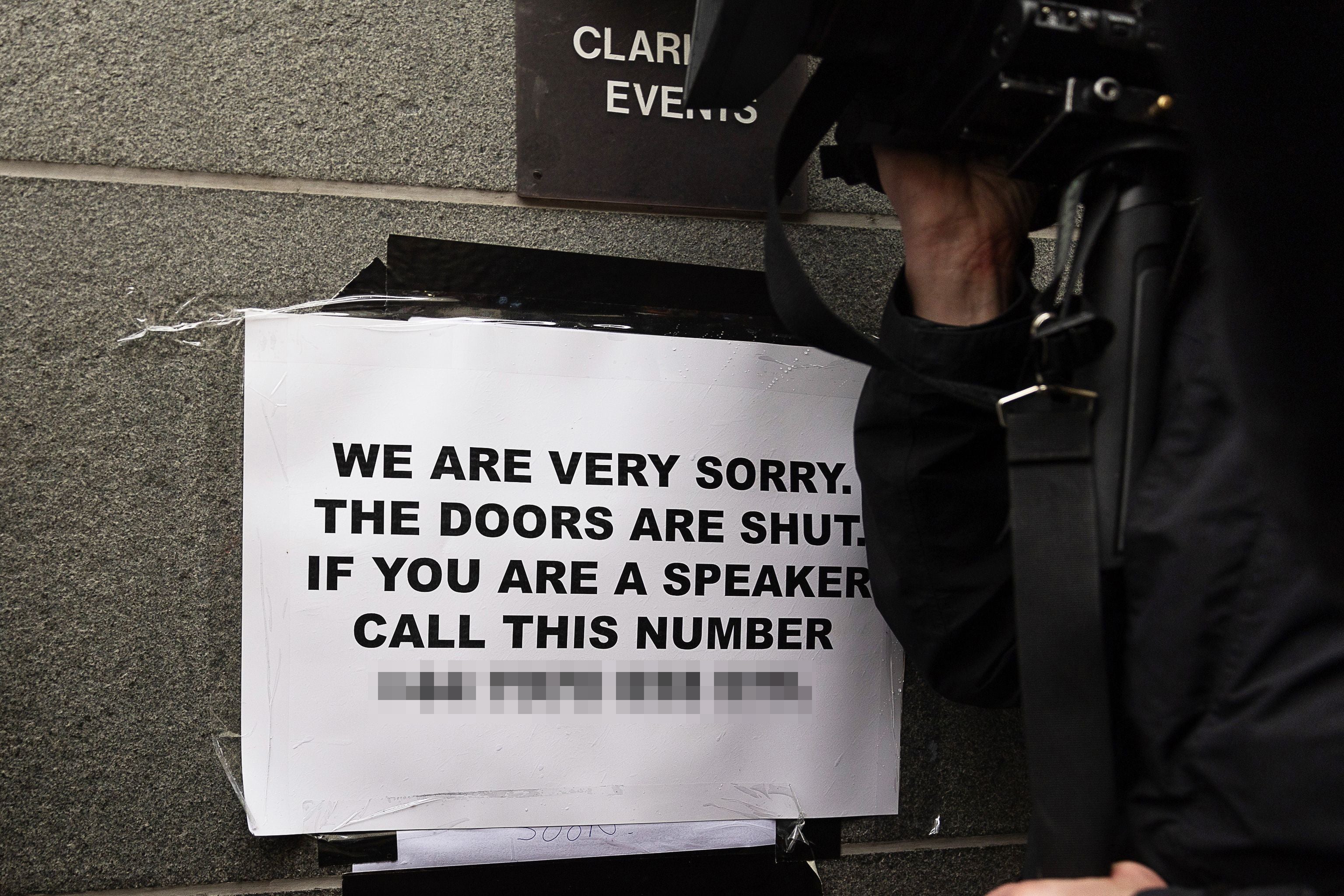 The doors to the event were closed, with people unable to enter or re-enter