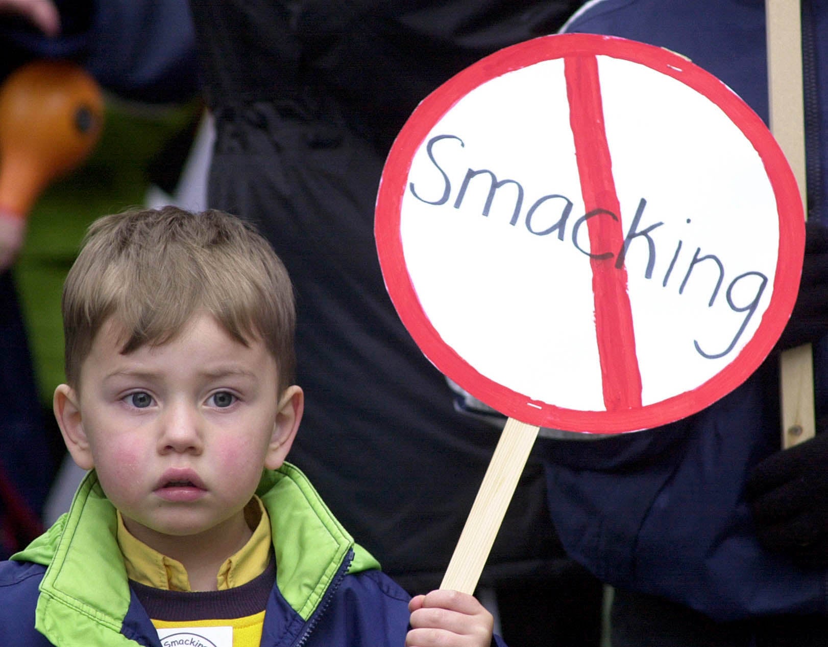 A young child holds an anti-smacking placard at a protest over the controversial issue