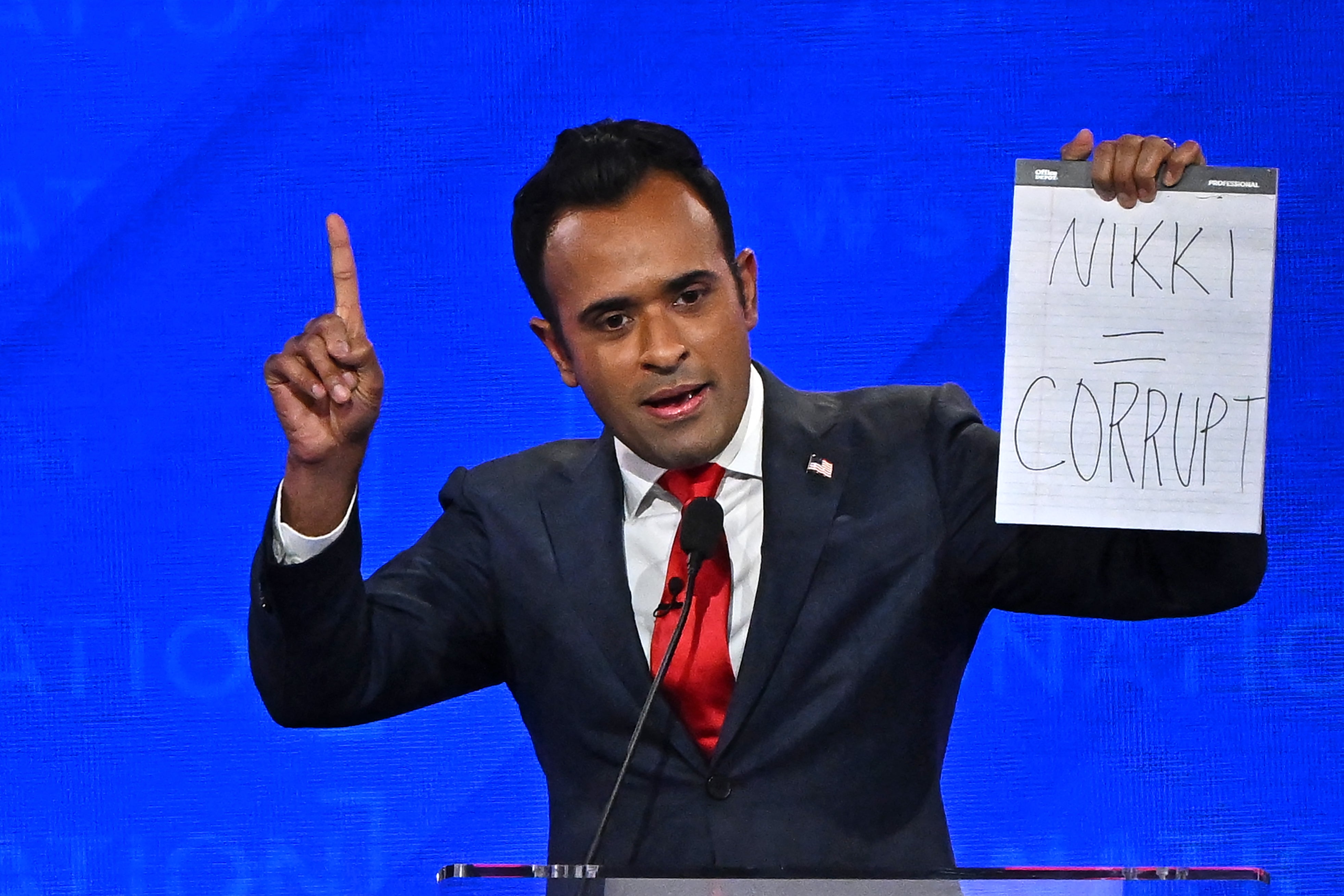 Entrepreneur Vivek Ramaswamy attack Nikki Haley at the fourth Republican presidential primary debate in Alabama in December