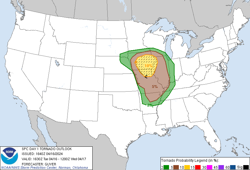 The Tornado Outlook for Tuesday, 16 April