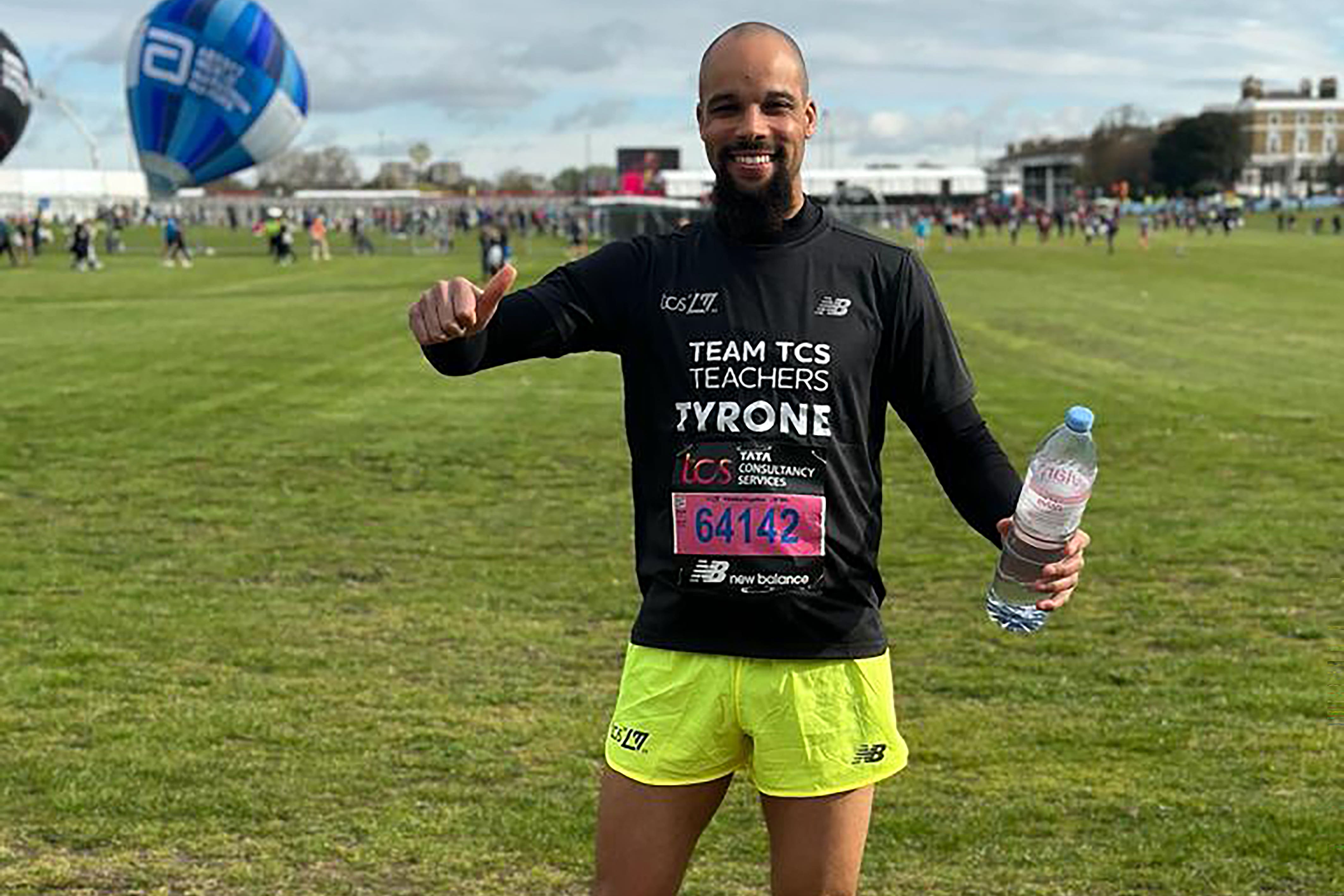 Tyrone West, principal of Milton Keynes Primary Pupil Referral Unit, is running his second TCS London Marathon as part of Team TCS Teachers which offers marathon places to teachers who are acting as healthy role models for their pupils (Handout/PA)