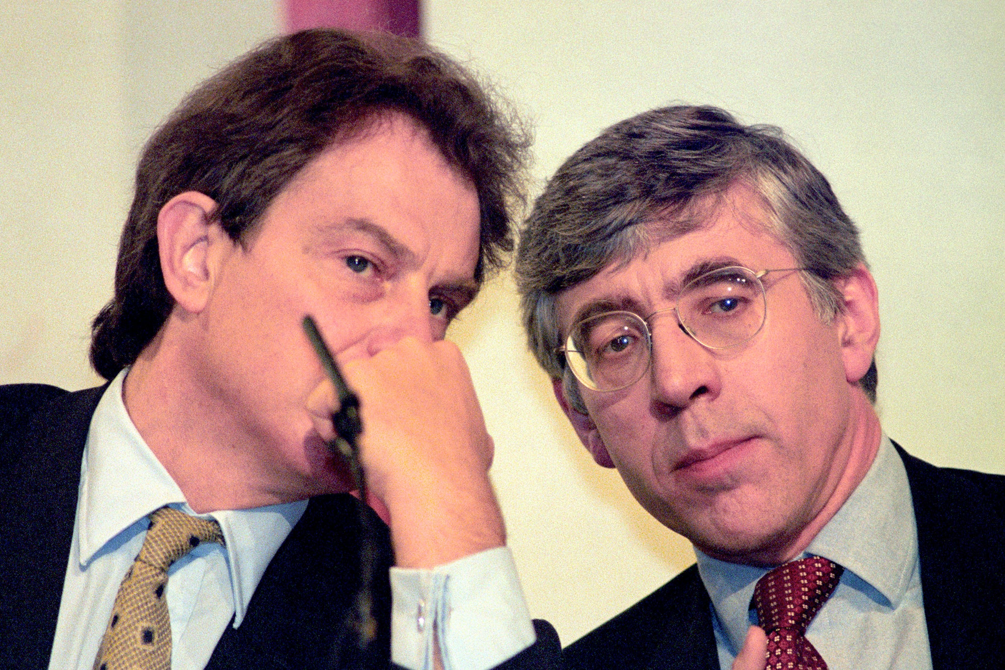 Straw talking to Tony Blair at the 1996 Labour Party Conference