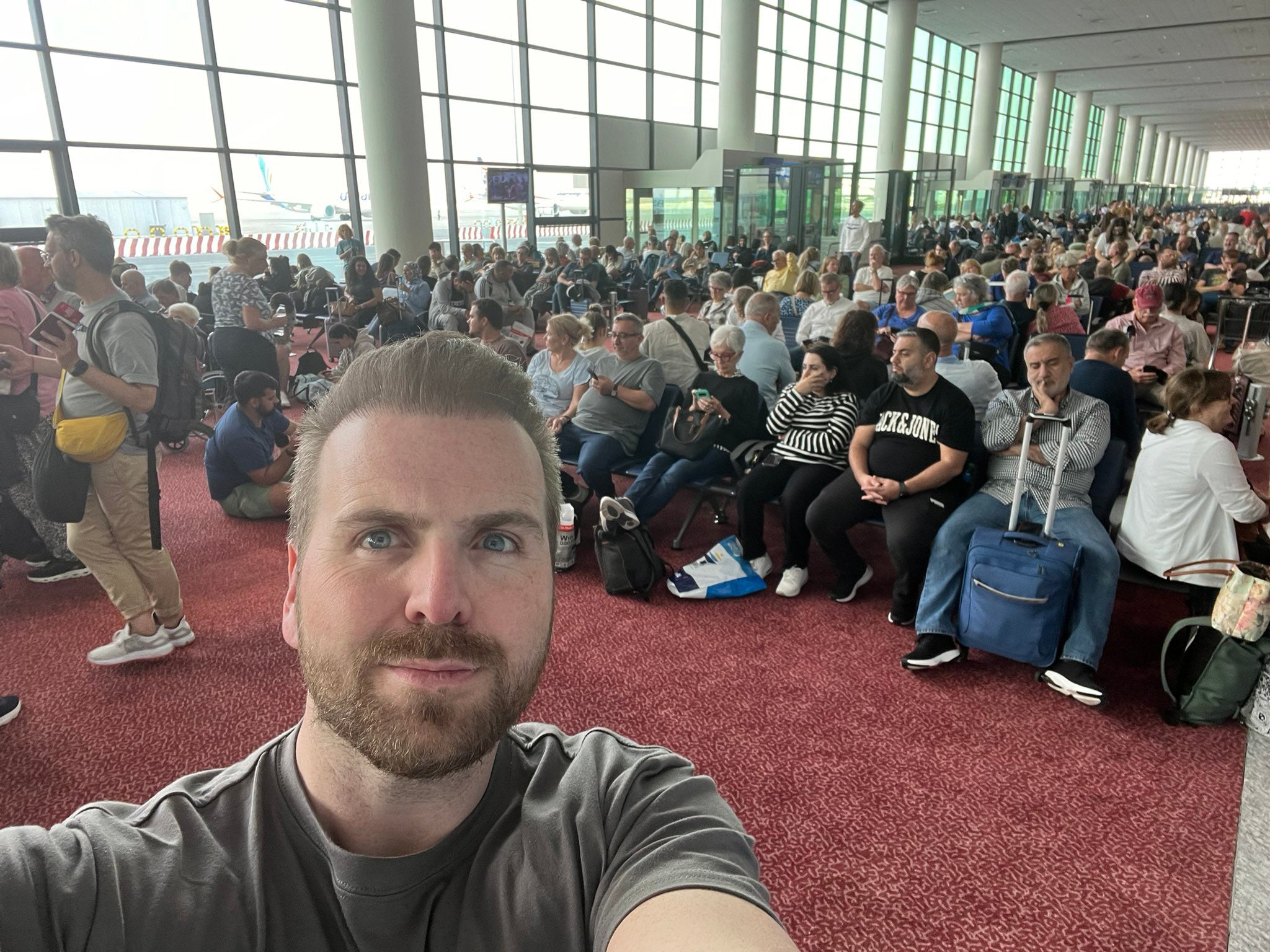 Paul Lidwith waiting at Dubai World Central airport