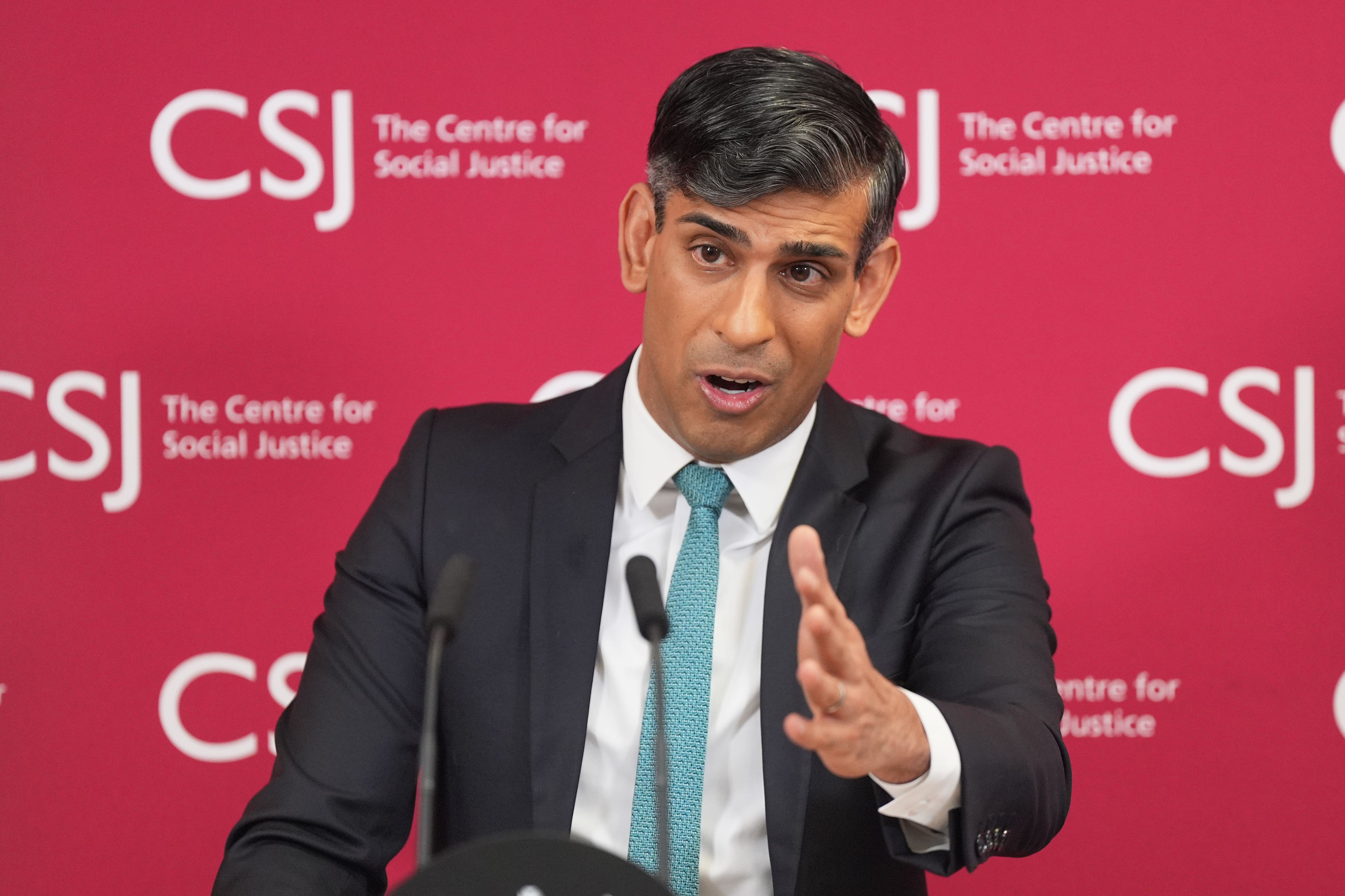 Prime Minister Rishi Sunak giving his speech in central London on welfare reform, where he called for an end to the ‘sick note culture’ (Yui Mok/PA)