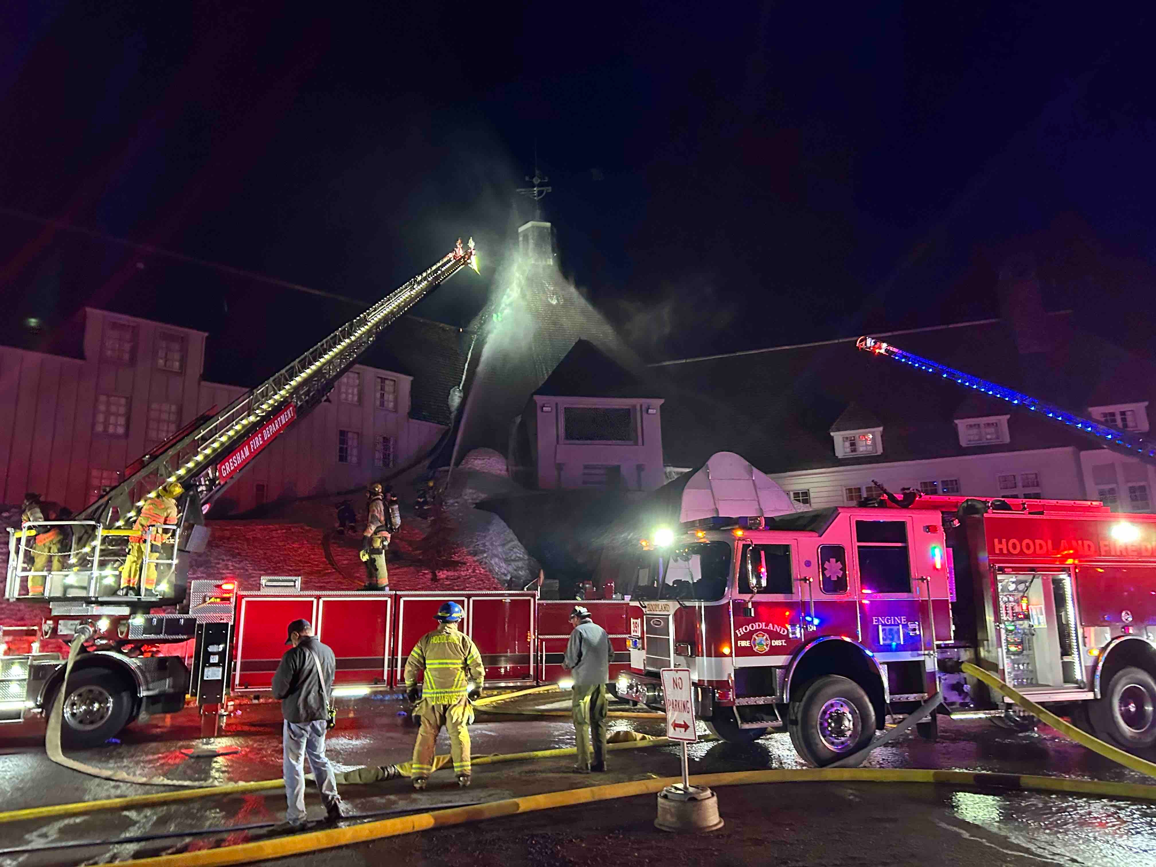 Muliple fire crews on scene to extinguish a blaze coming from Timberline Lodge, Oregon