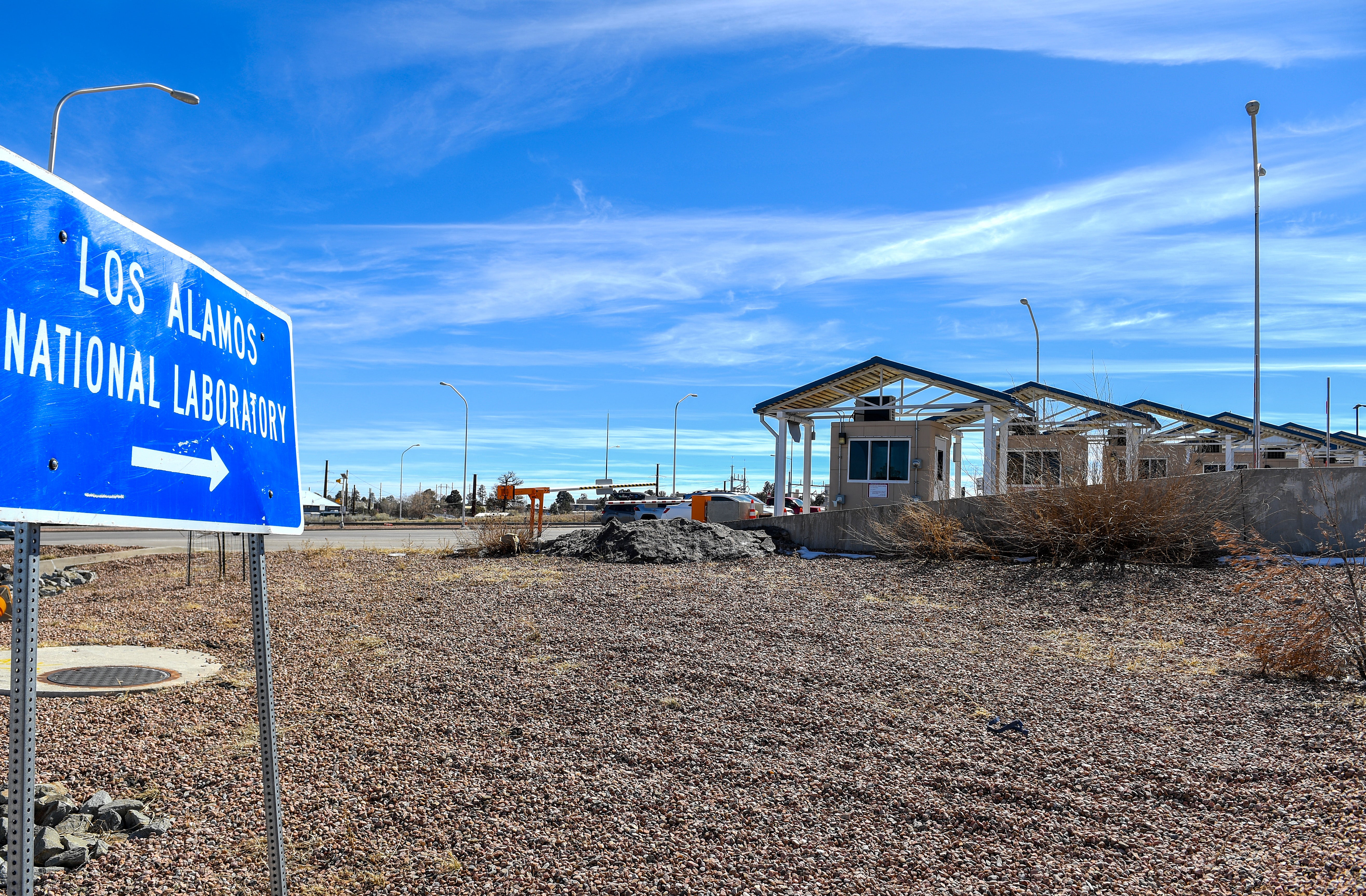 View of the entrance of Los Alamos National Lab: National Security Science in Los Alamos, New Mexico, on February 20, 2024.