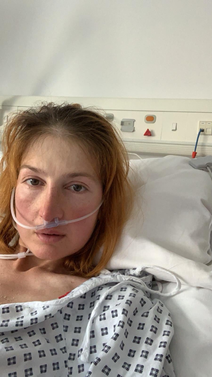 Former model Irena Stoynova dated August, 2023, showing her waking up in intensive care unit at Frimley Park Hospital.