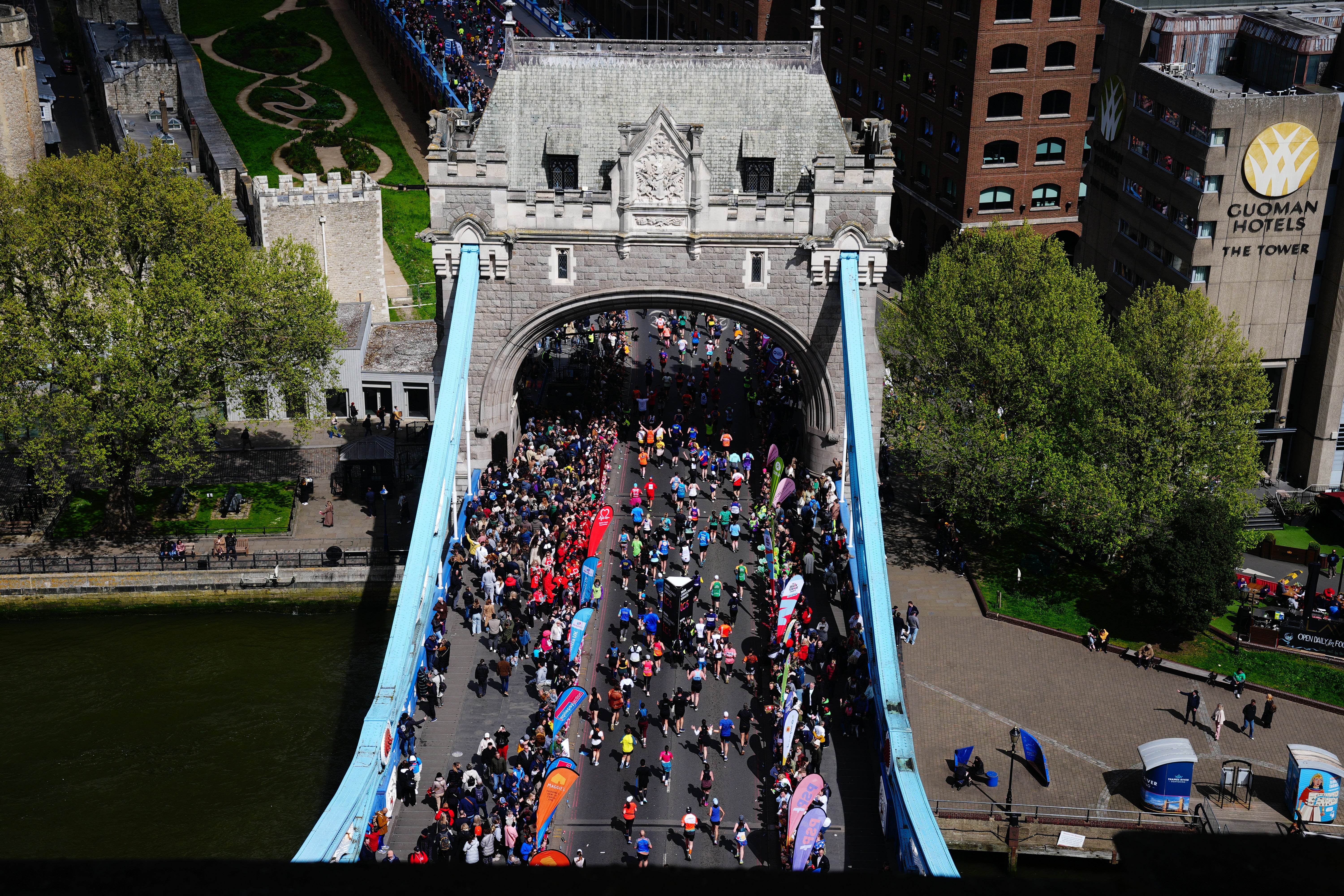 The London Marathon crosses Tower Bridge