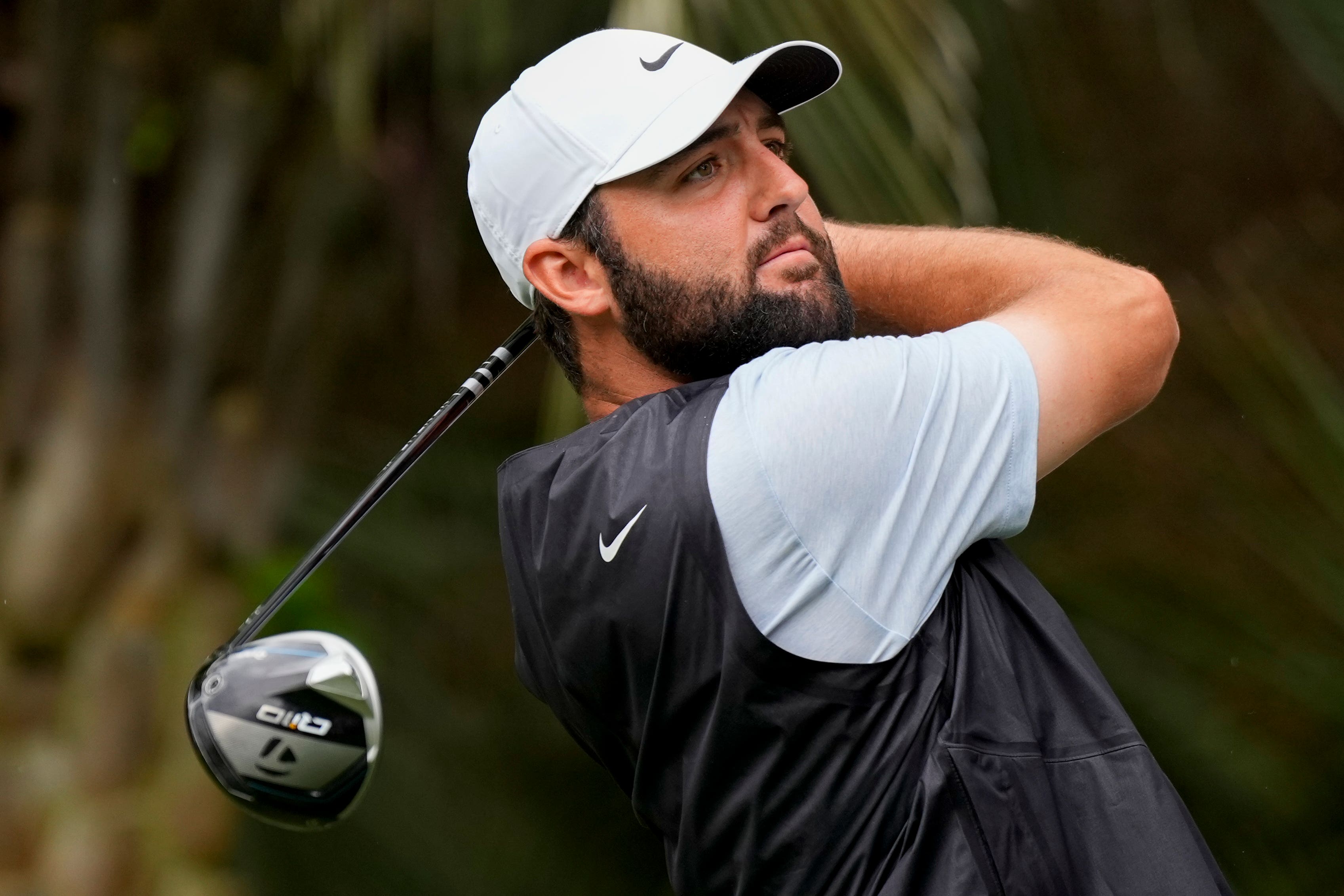 Scottie Scheffler watches his tee shot at the RBC Heritage golf tournament (Chris Carlson/AP)