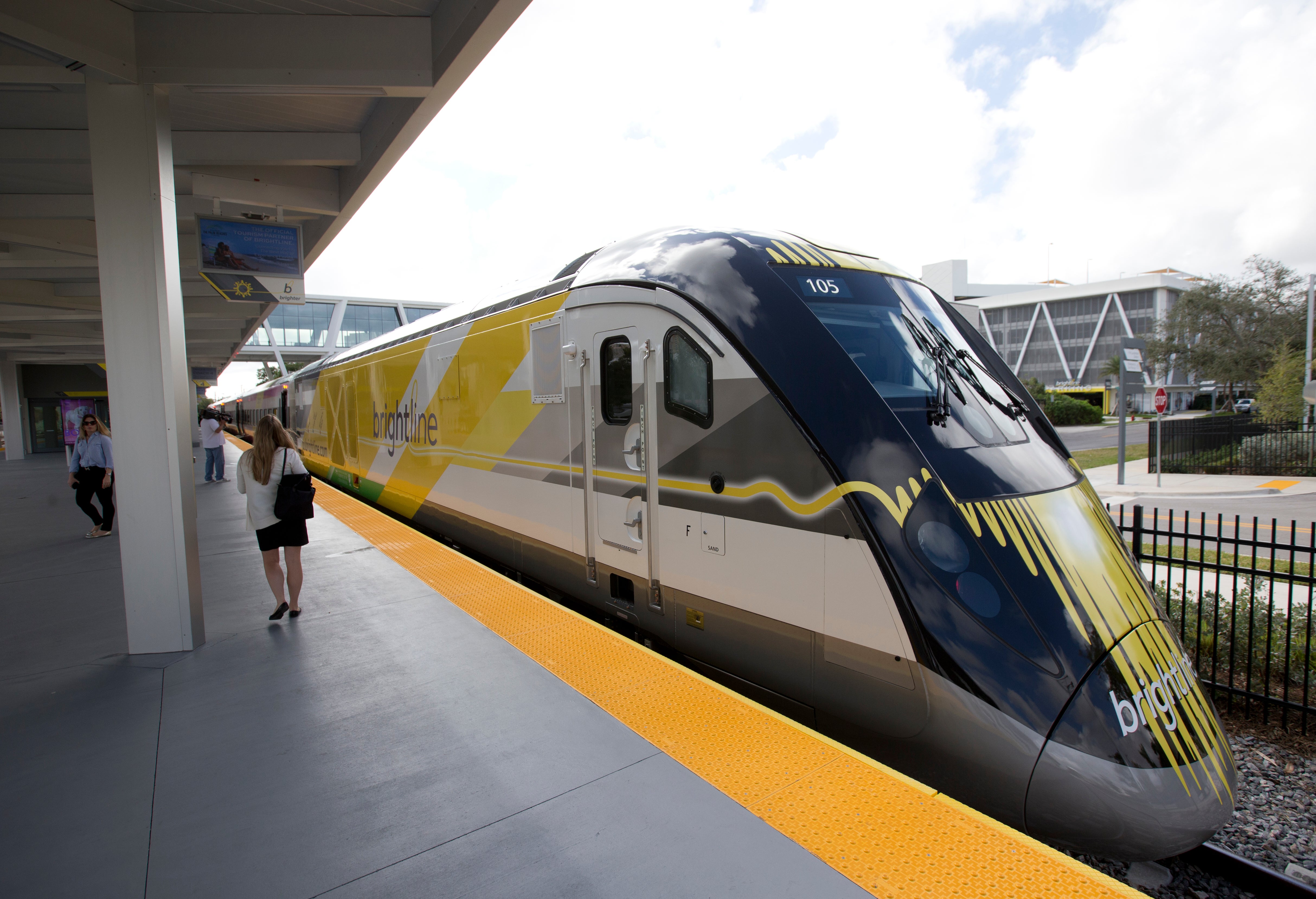 A Brightline train is shown at a station in Fort Lauderdale, Fla., on Jan. 11, 2018.