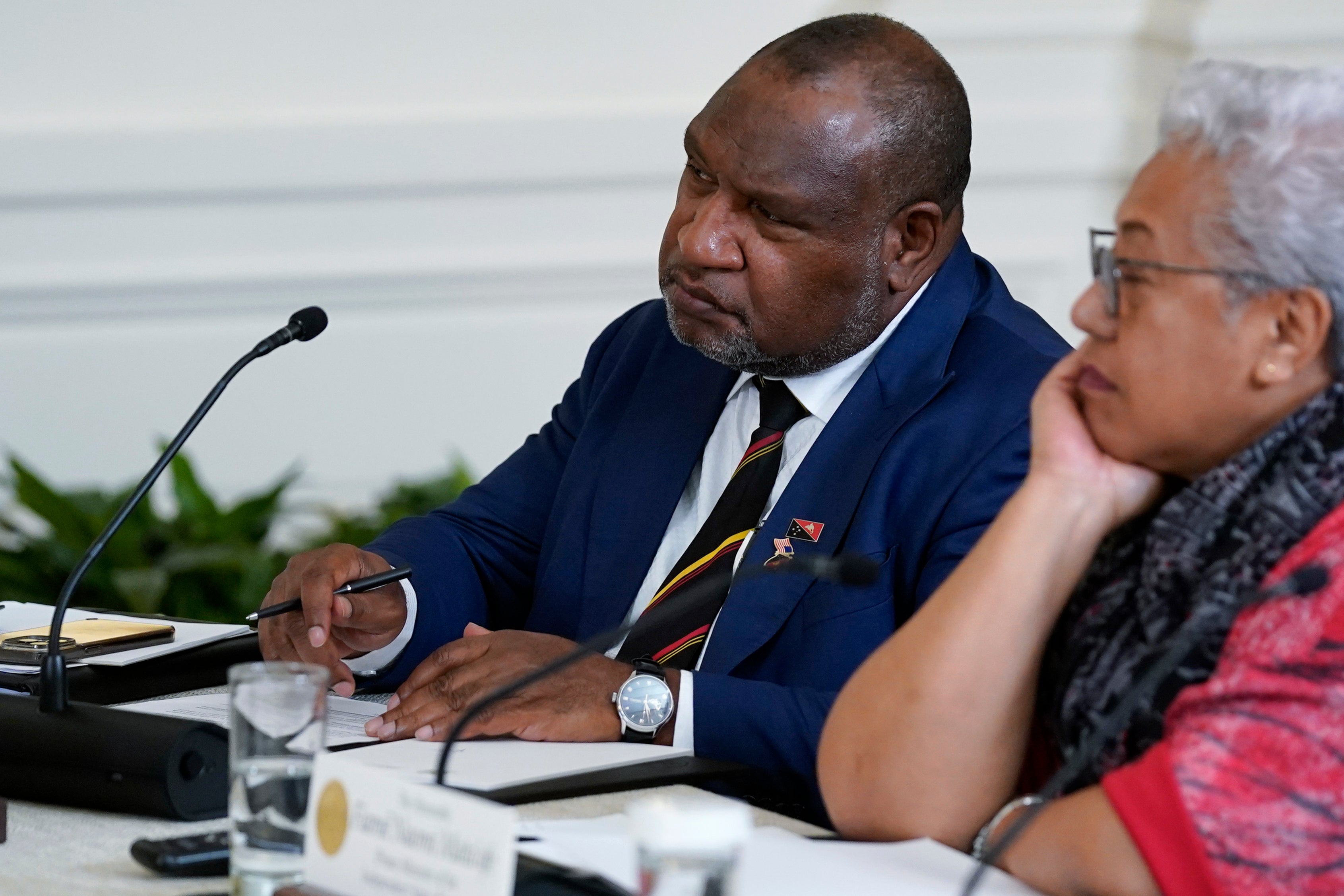 Papua New Guinean prime minister James Marape attends a meeting with Pacific Islands Forum leaders during the UU-Pacific Islands Forum Summit in the East Room of the White House