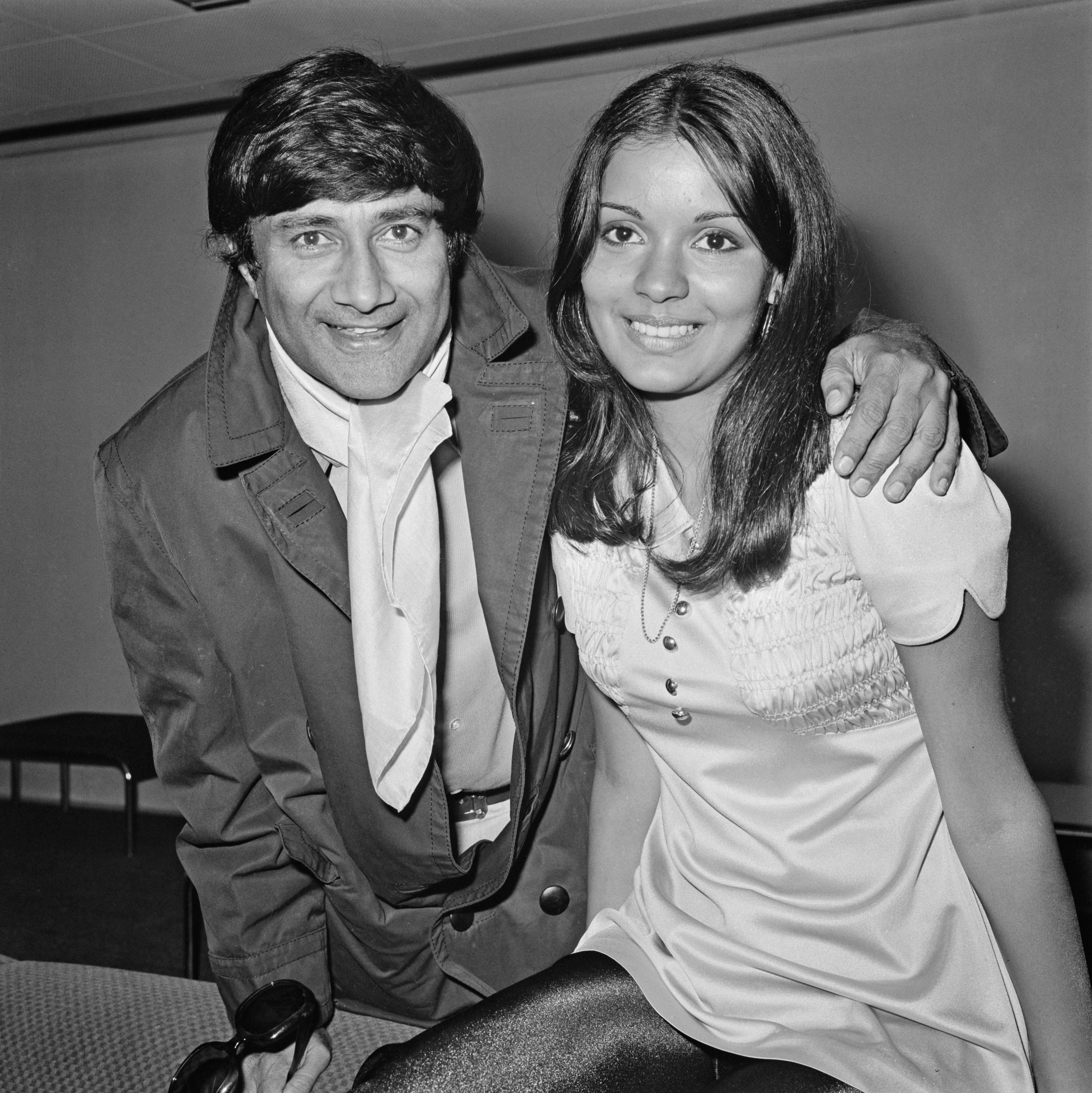 Indian actors Dev Anand (left) and Zeenat Aman in 1972