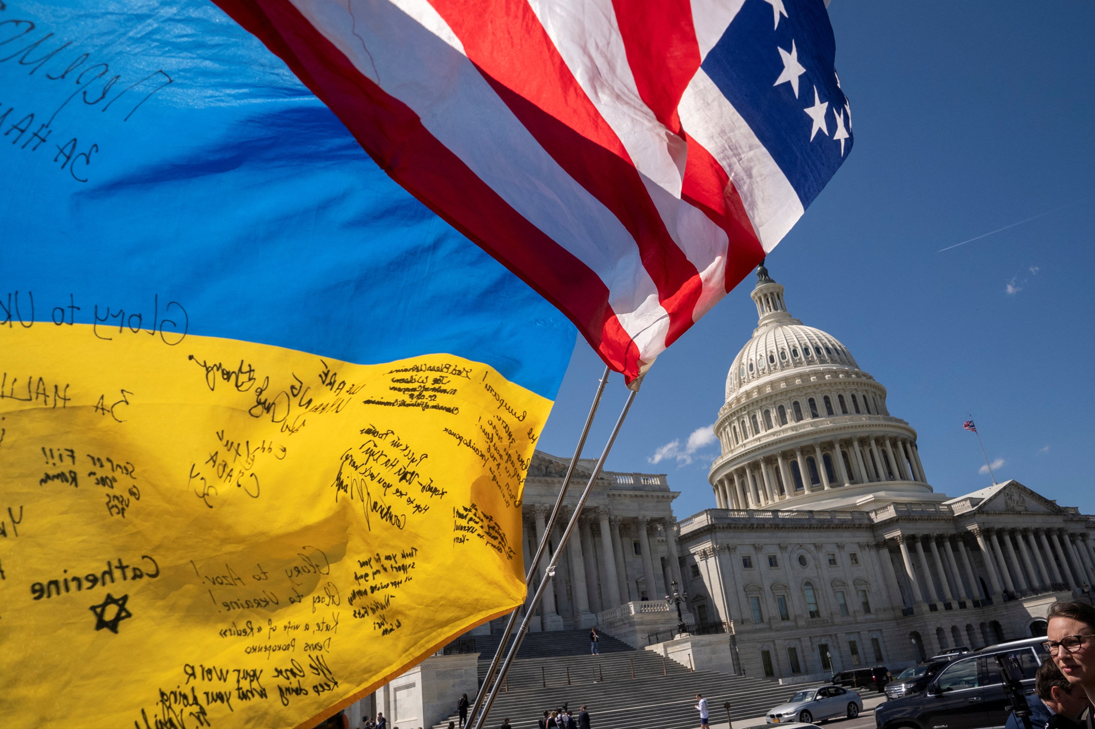 Pro-Ukrainian supporters demonstrate outside the US Capitol